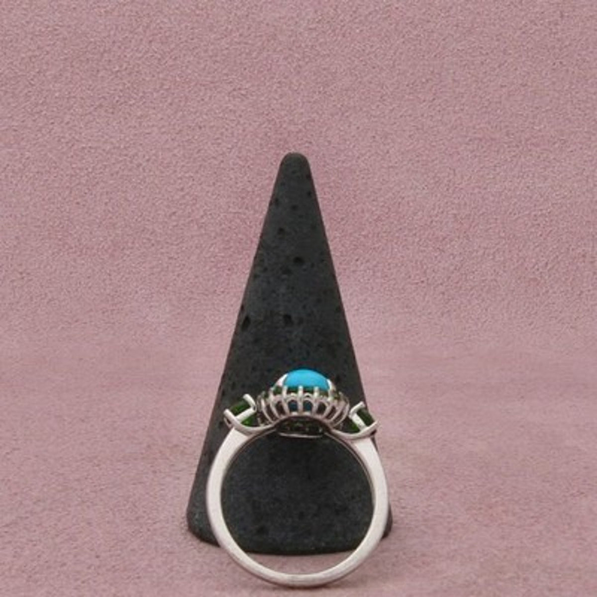 Sterling Silver Sleeping Beauty Turquoise & Chrome Diopside Halo Ring Size 8