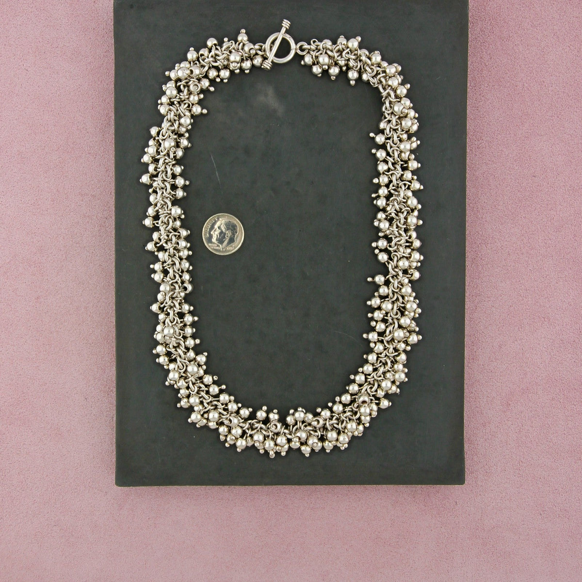 Sterling Silver Cha-Cha Bead Fringe Toggle Necklace Size 17.5in