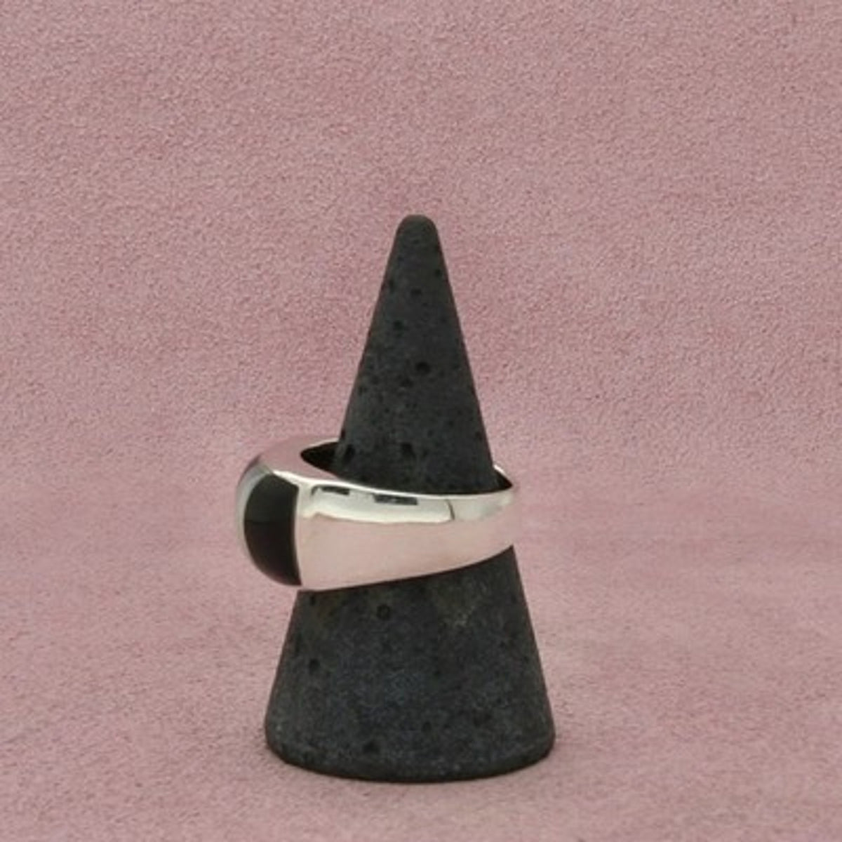 Joseph Esposito Sterling Silver Onyx & Mother-of-Pearl Inlay Band Ring Size 9