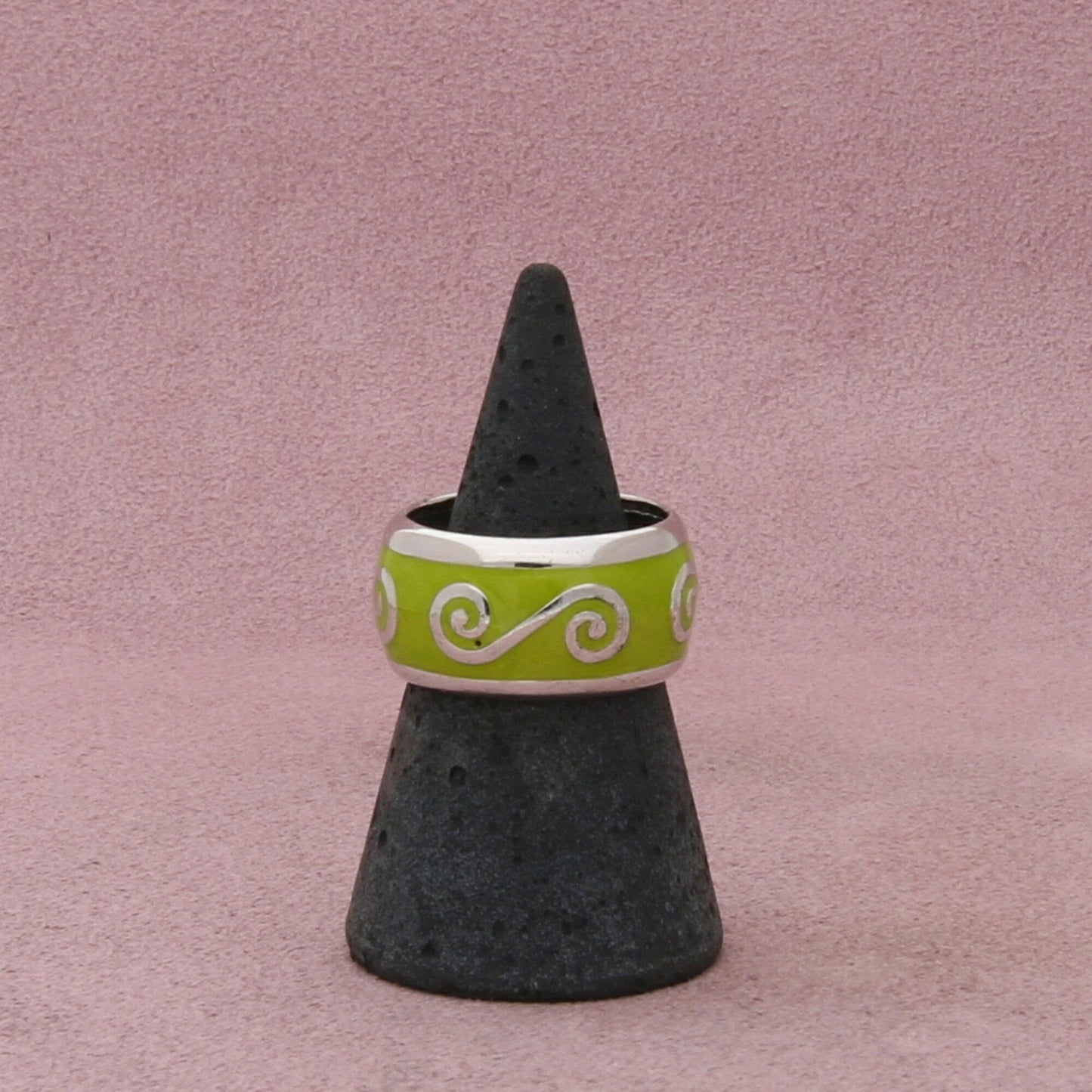 sterling silver italian green enamel swirls band ring size 7.5