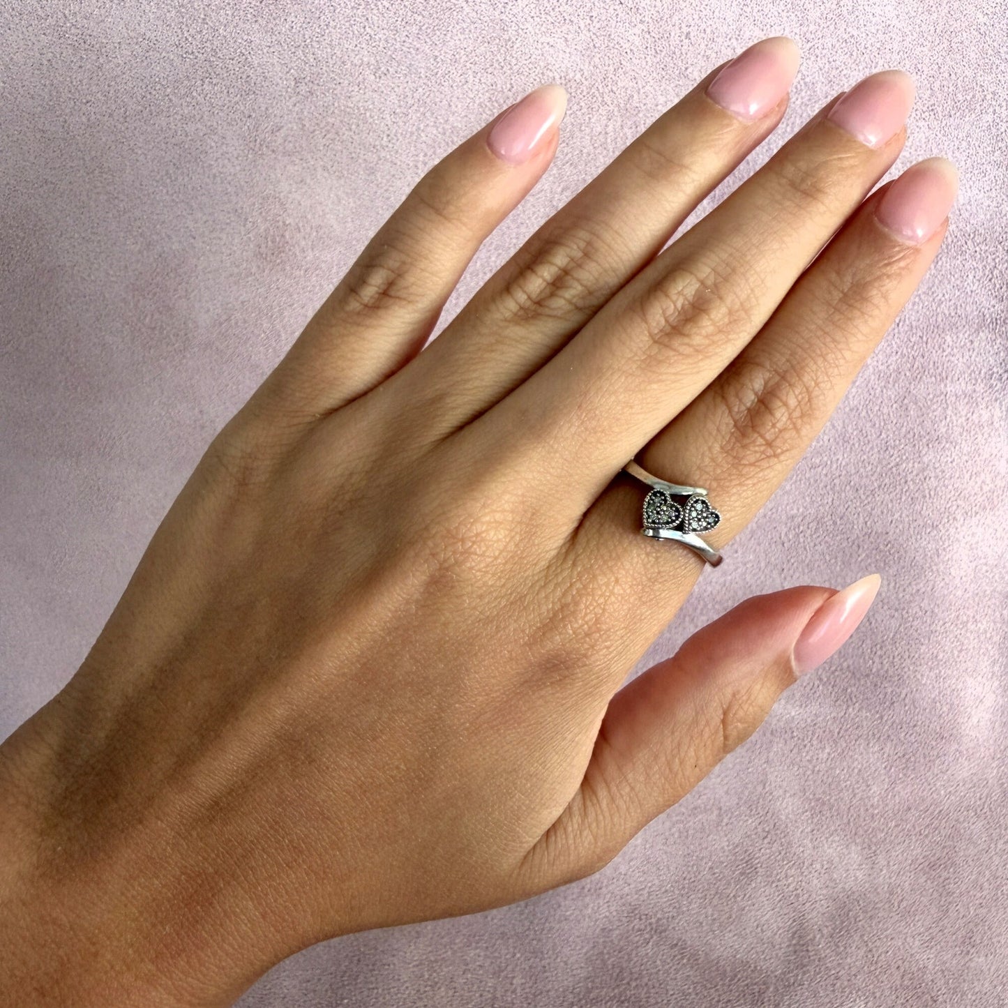 sterling silver pave diamond hearts ring size 6.75