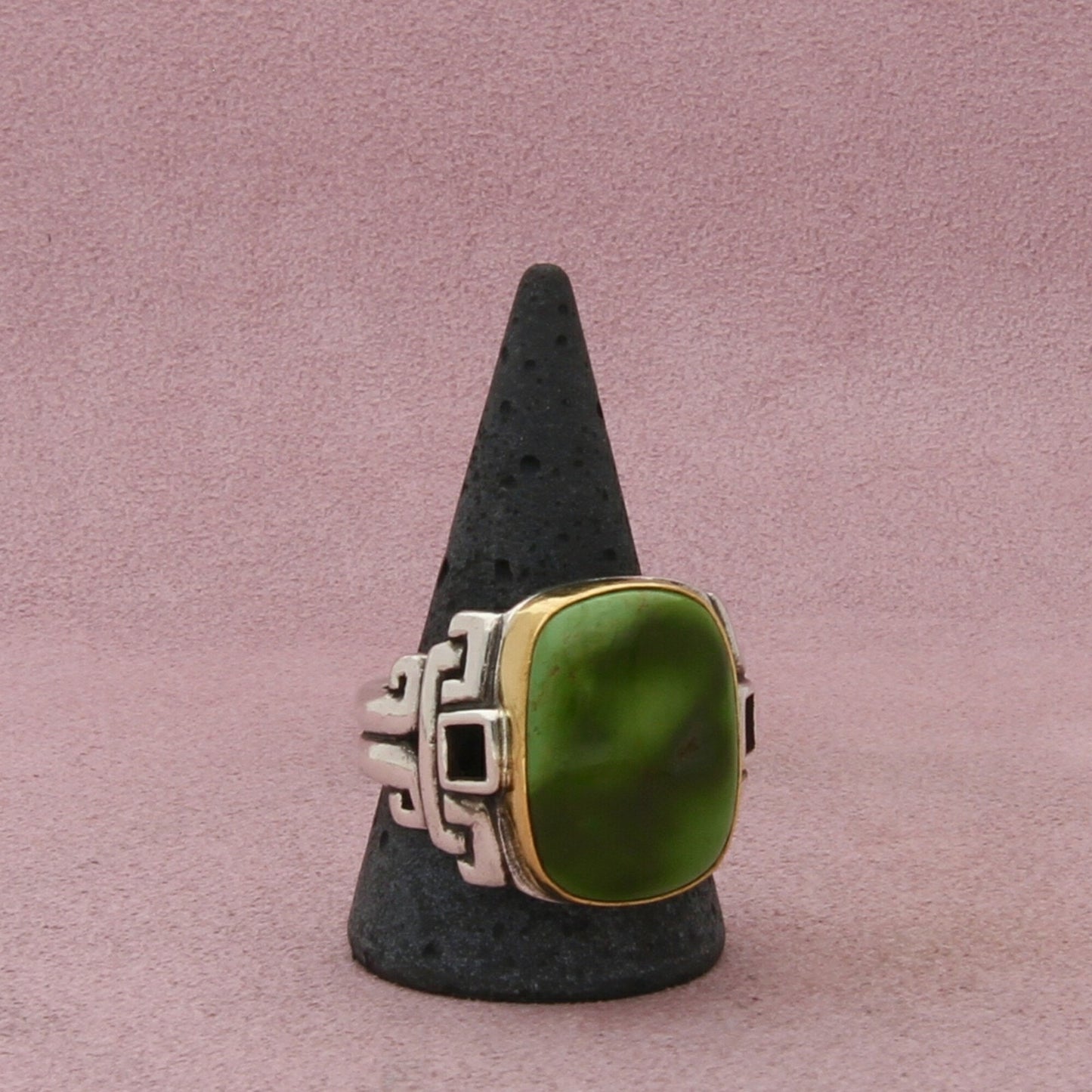 sterling silver mens vintage artisan two tone green turquoise ring size 13