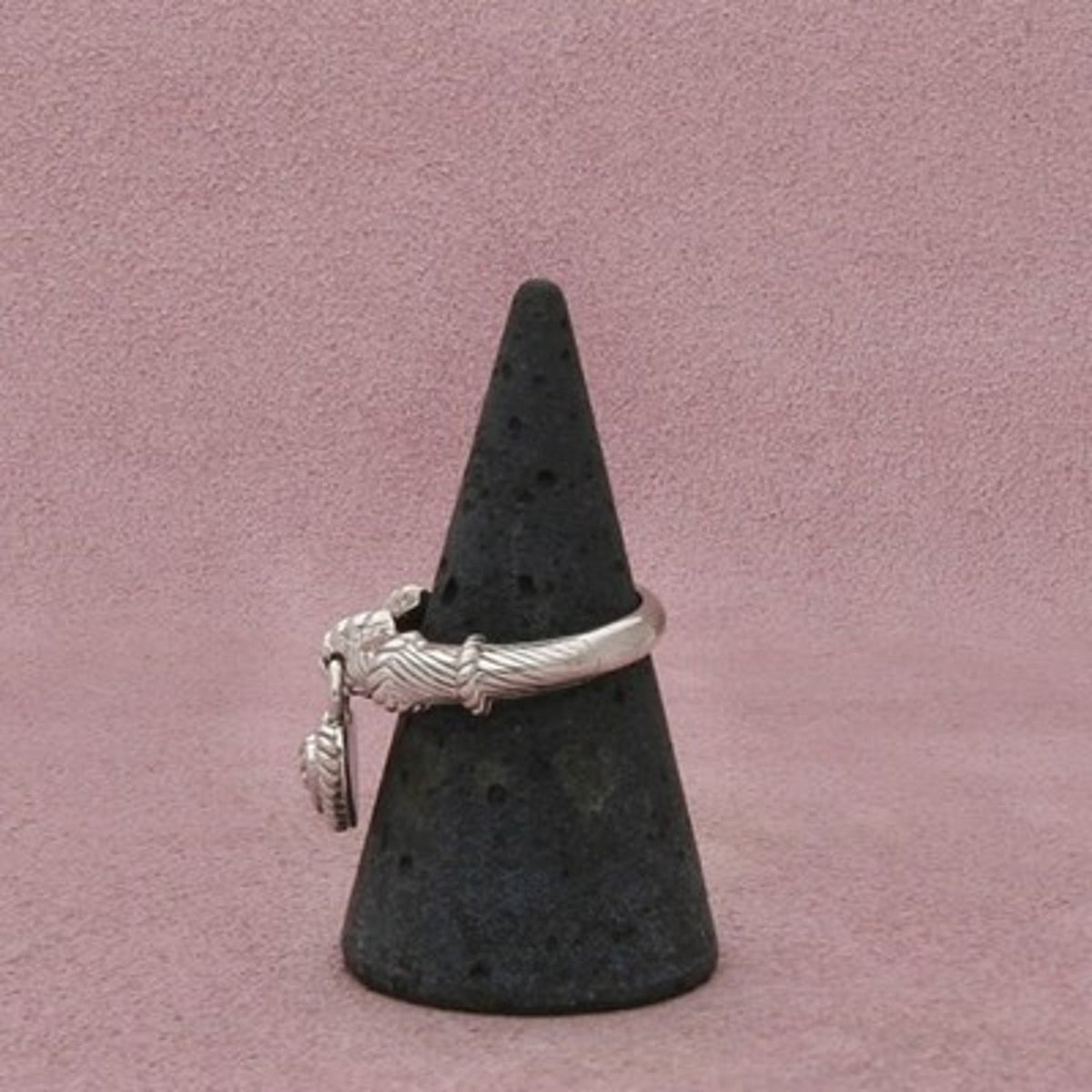 Judith Ripka Sterling Silver Diamonique C Z Heart Dangle Rope Band Ring Size 7