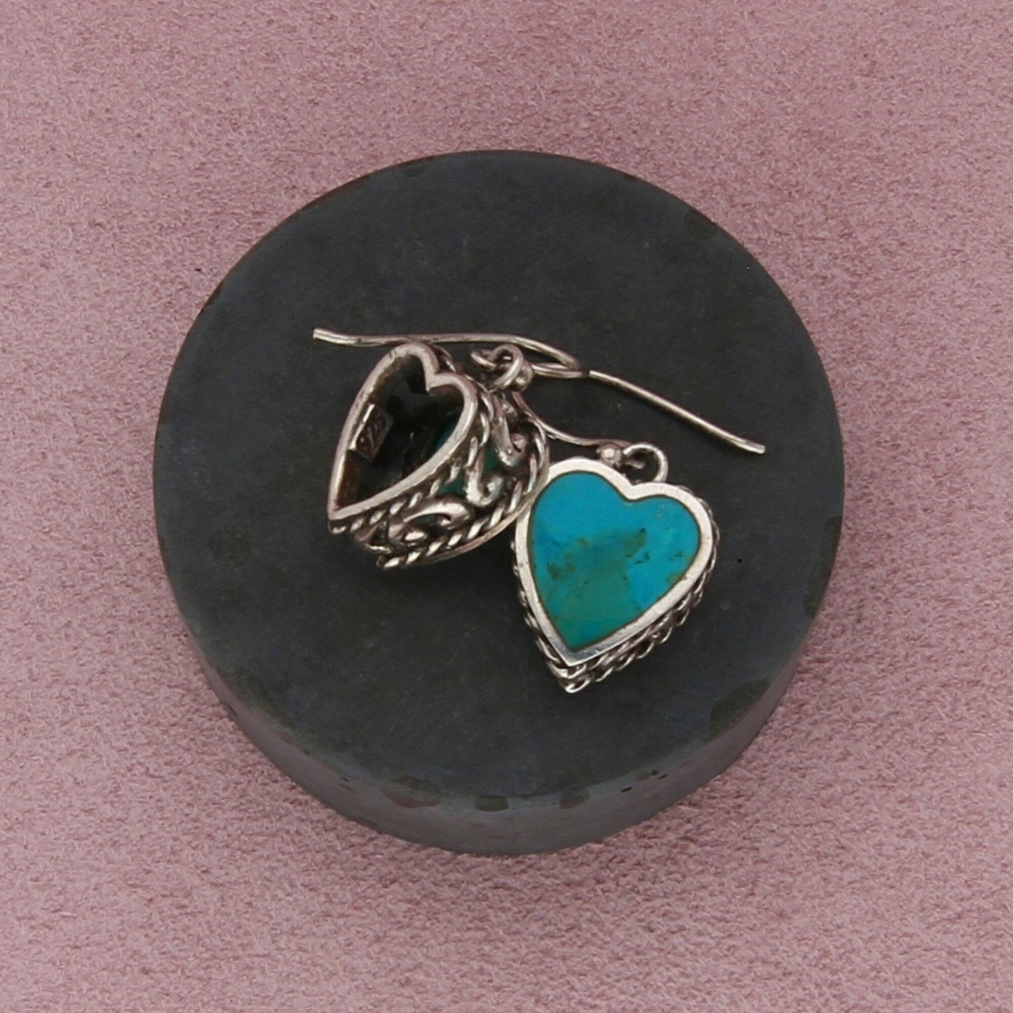 sterling silver southwestern turquoise scroll heart dangle earrings