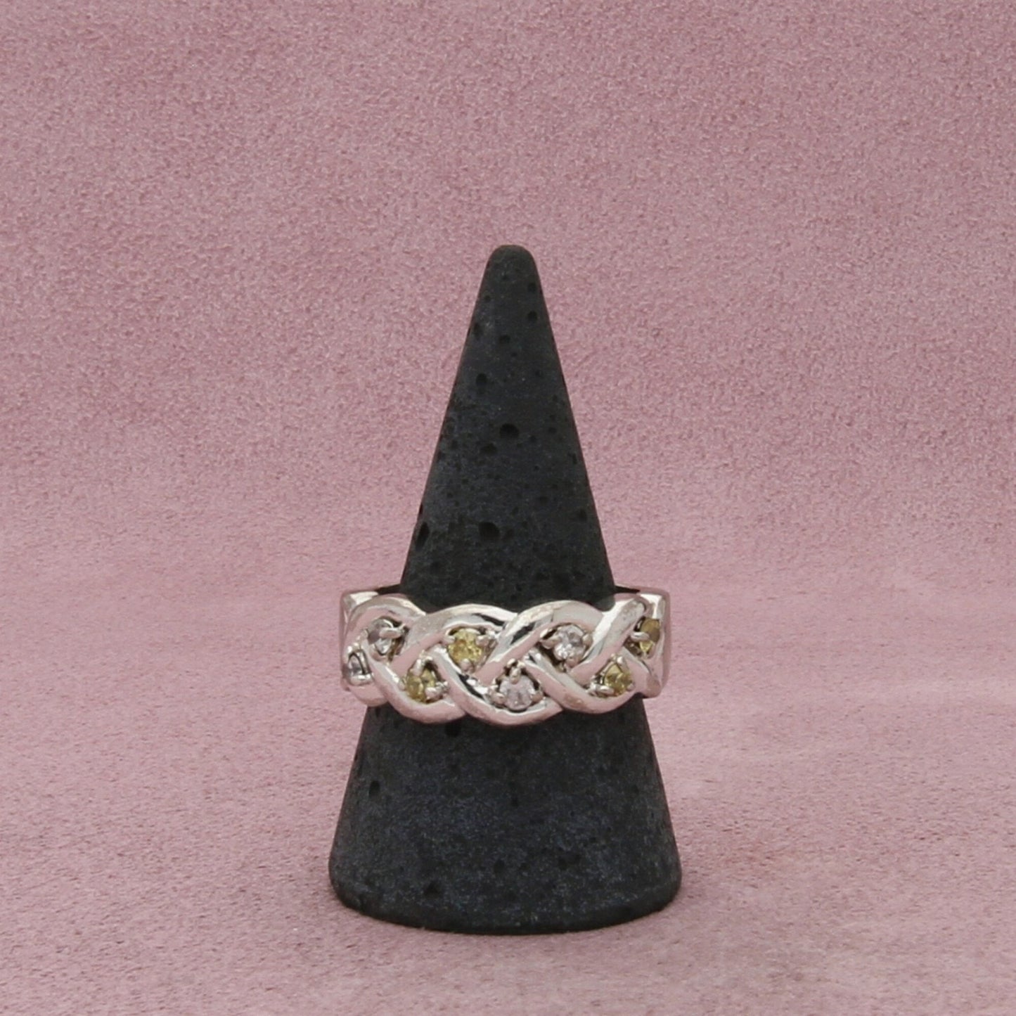 sterling silver braided round-cut cz band ring size 10.5