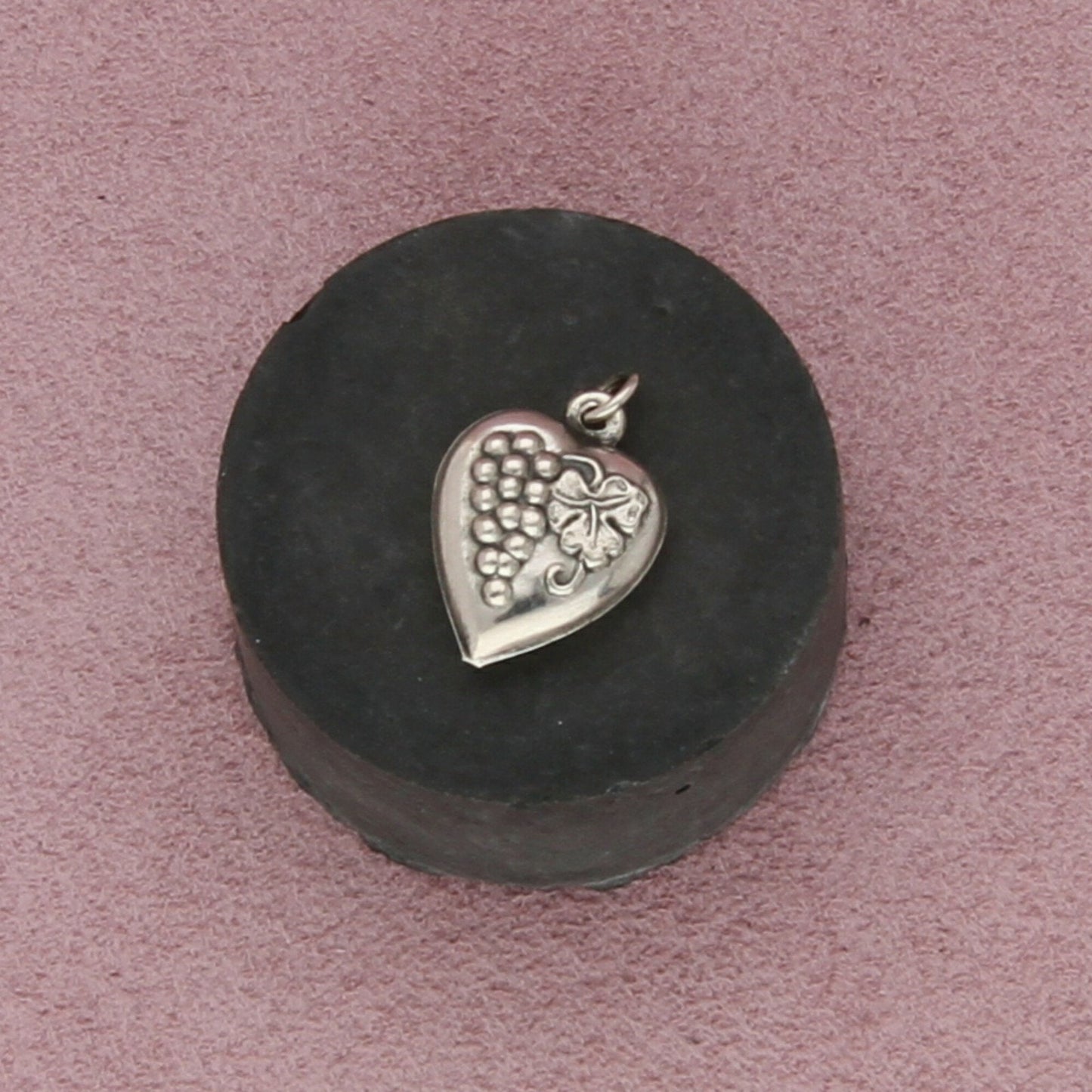 sterling silver vintage wwii grape bunch sweetheart puffy heart charm pendant