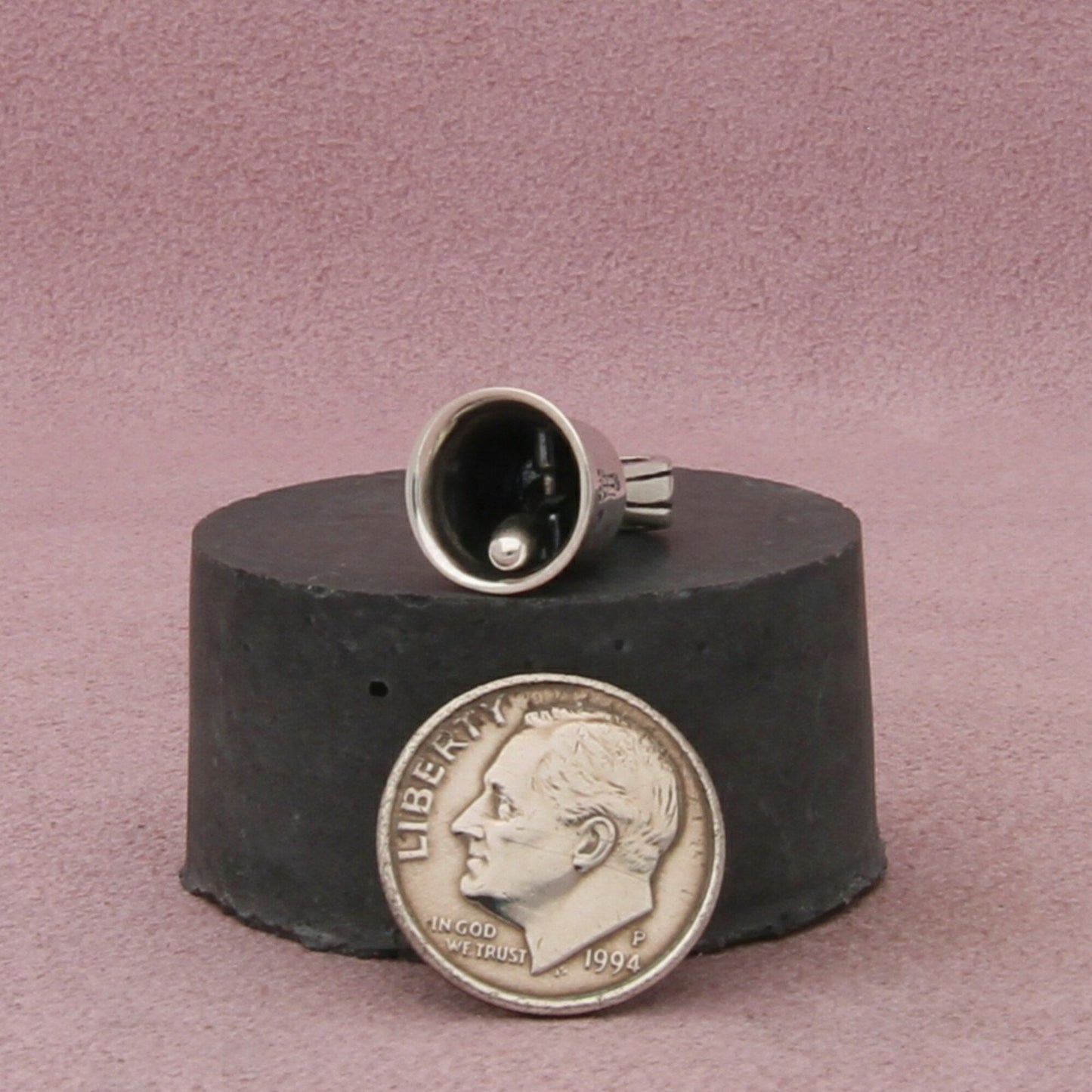 james avery sterling silver retired hand bell (rings) pendant