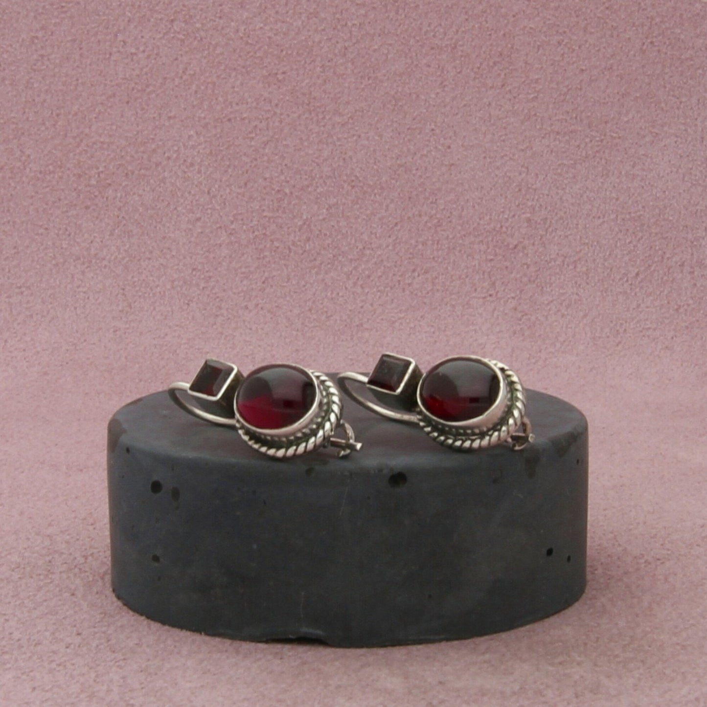 sterling silver bali braided garnet french-hook earrings