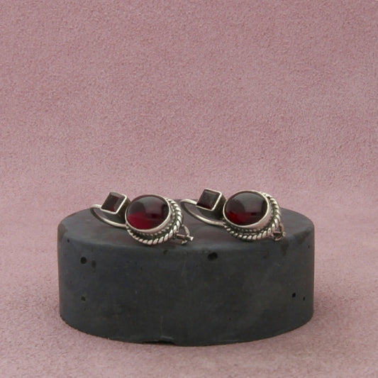 sterling silver bali braided garnet french-hook earrings
