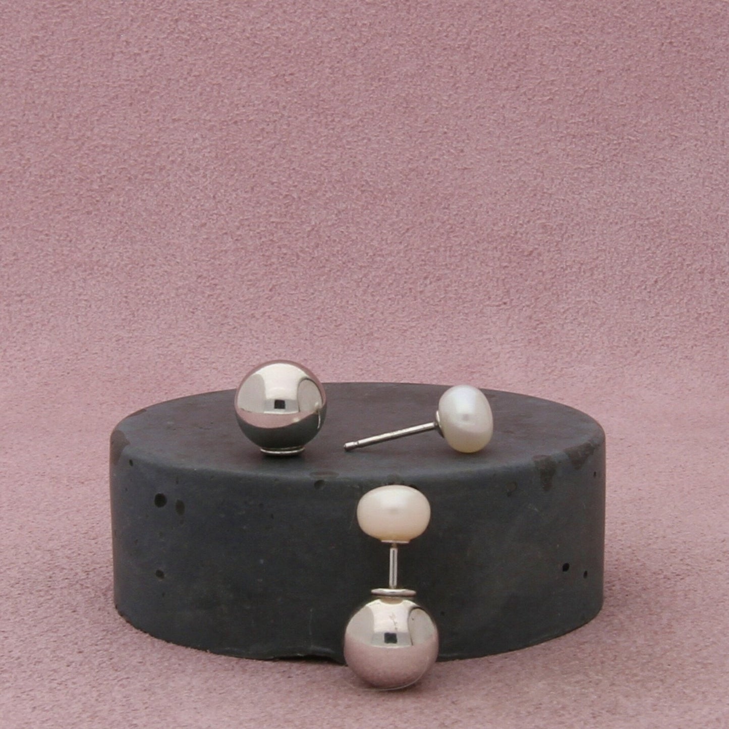 sterling silver 10mm ball & freshwater pearl reversible stud earrings