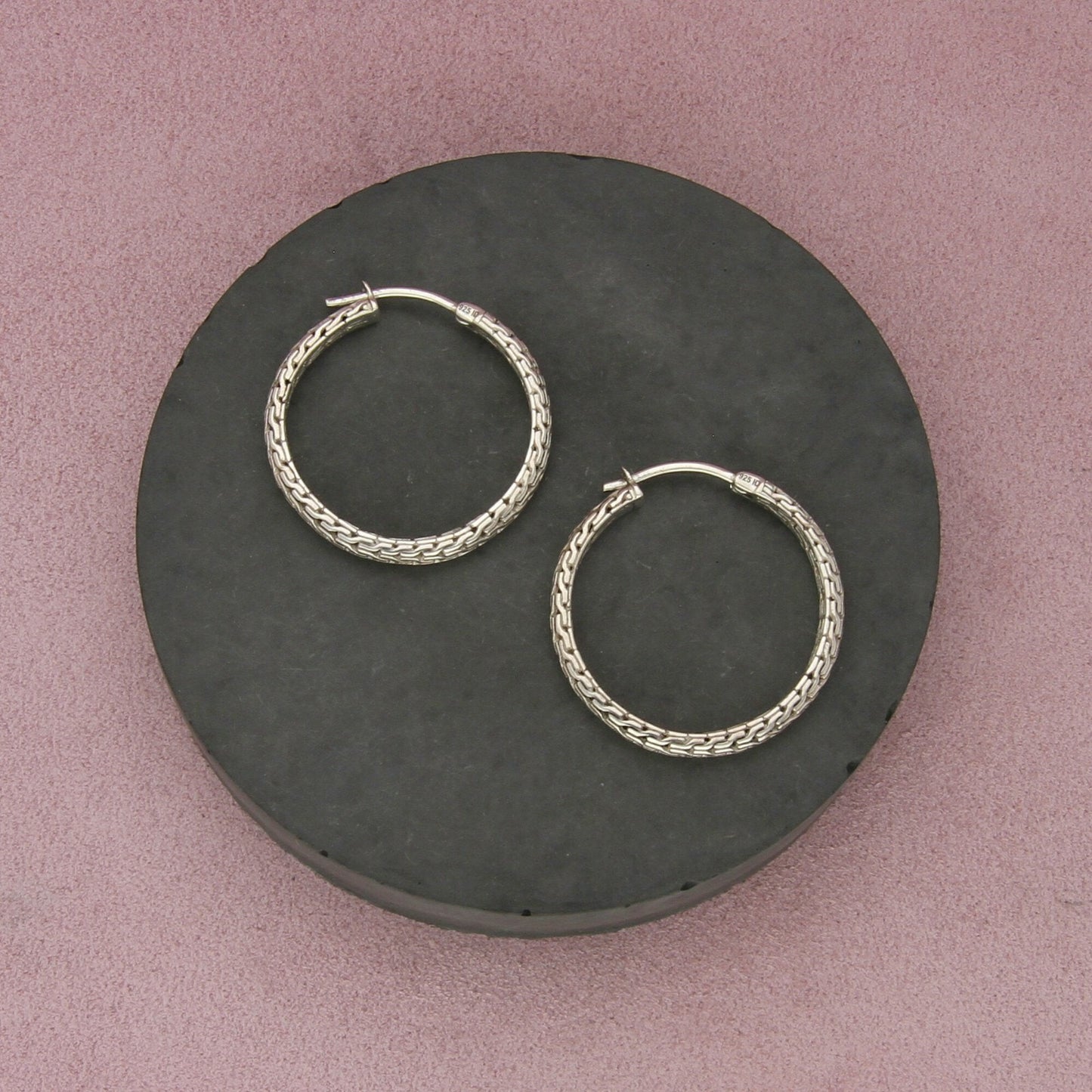 sterling silver bali wheat chain pattern hoop earrings