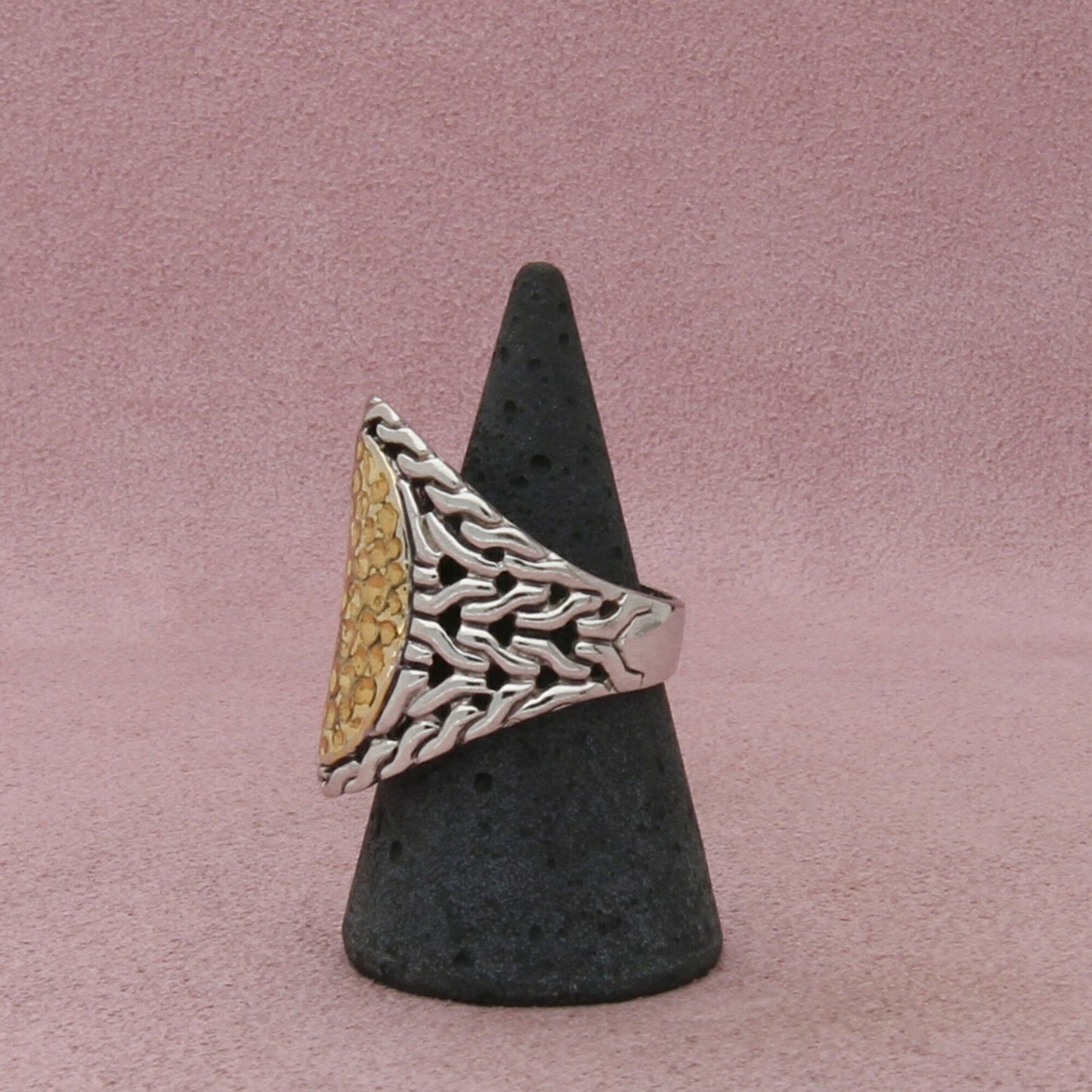 sterling silver bali two-tone gold accent hammered band ring size 8.25