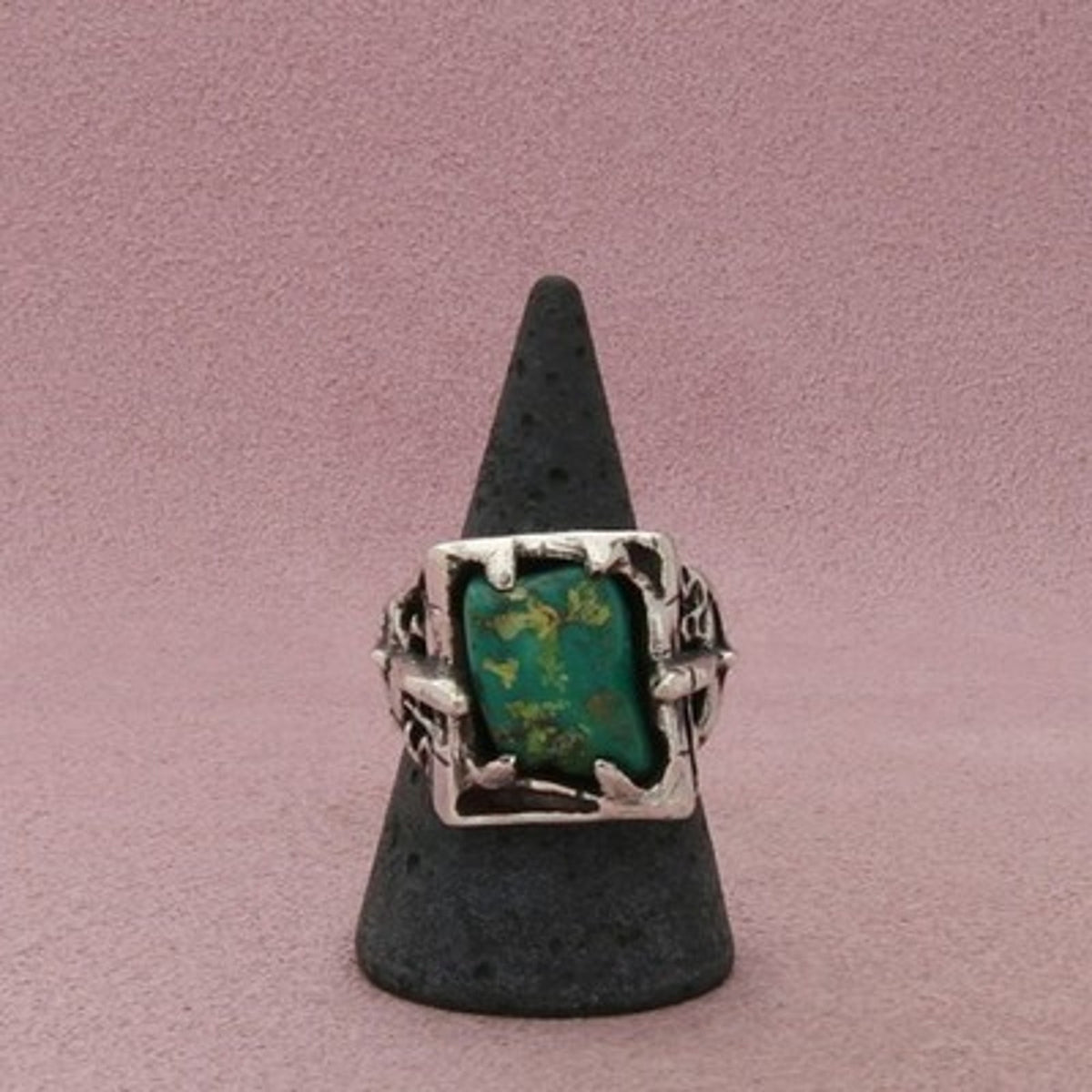 Sterling Silver Men's Vintage Artisan Plane Sides Turquoise Ring Size 10.25