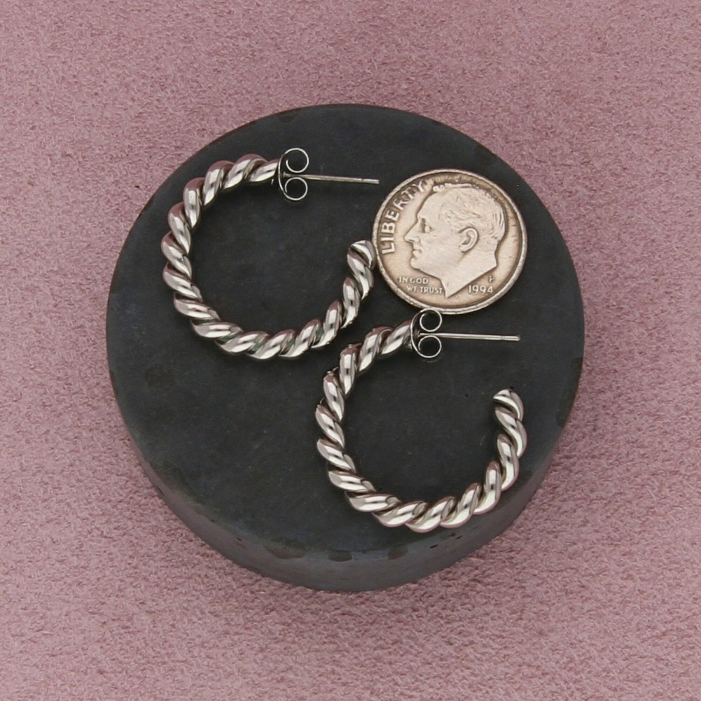 sterling silver 25mm twisted cable j-hoop earrings