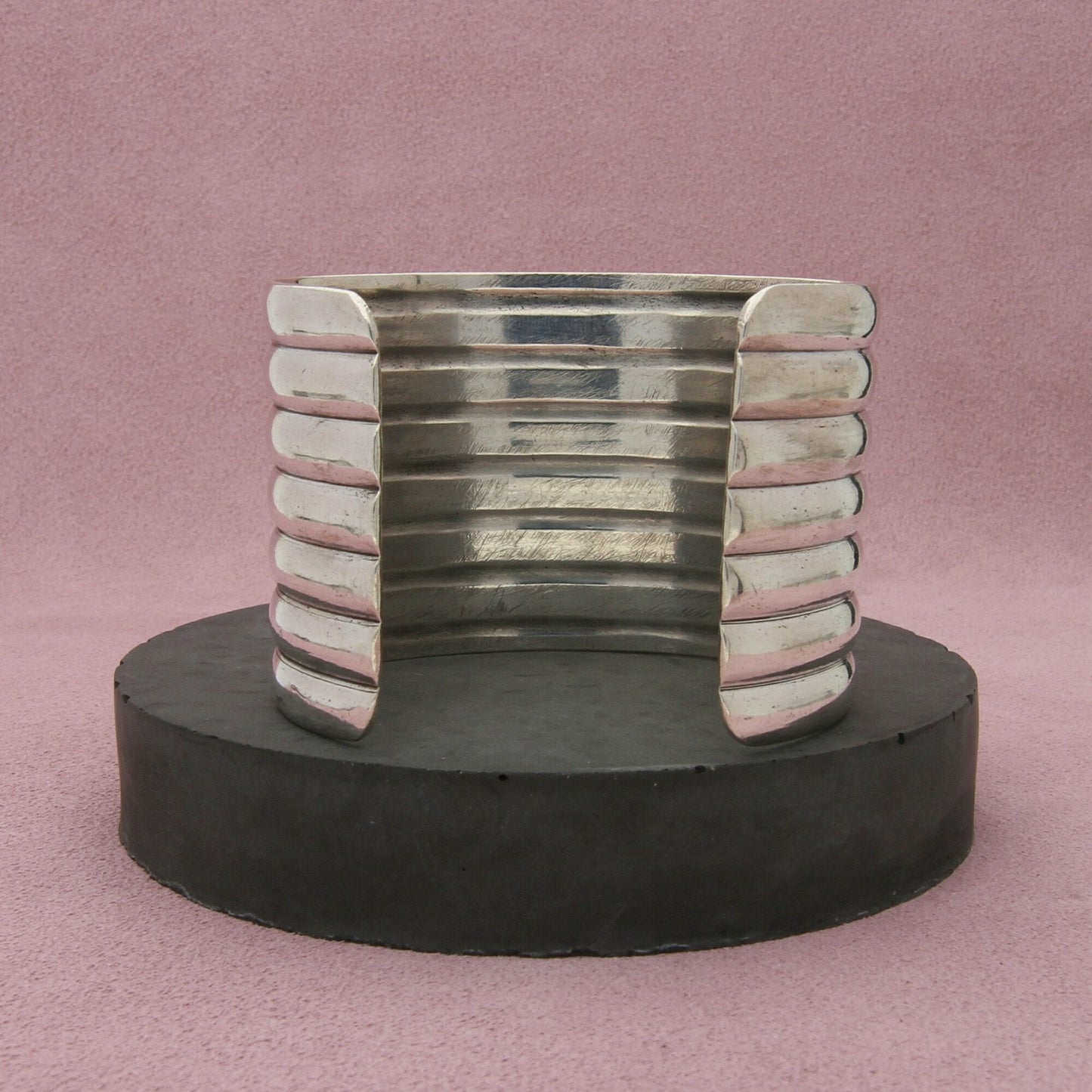 sterling silver vintage hand crafted wide ribbed cuff bracelet size 6.5in