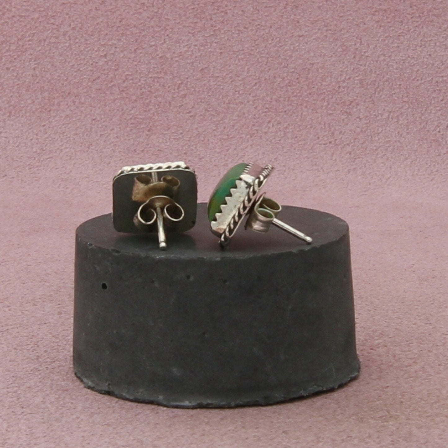 navajo sterling silver vintage braided turquoise square stud earrings