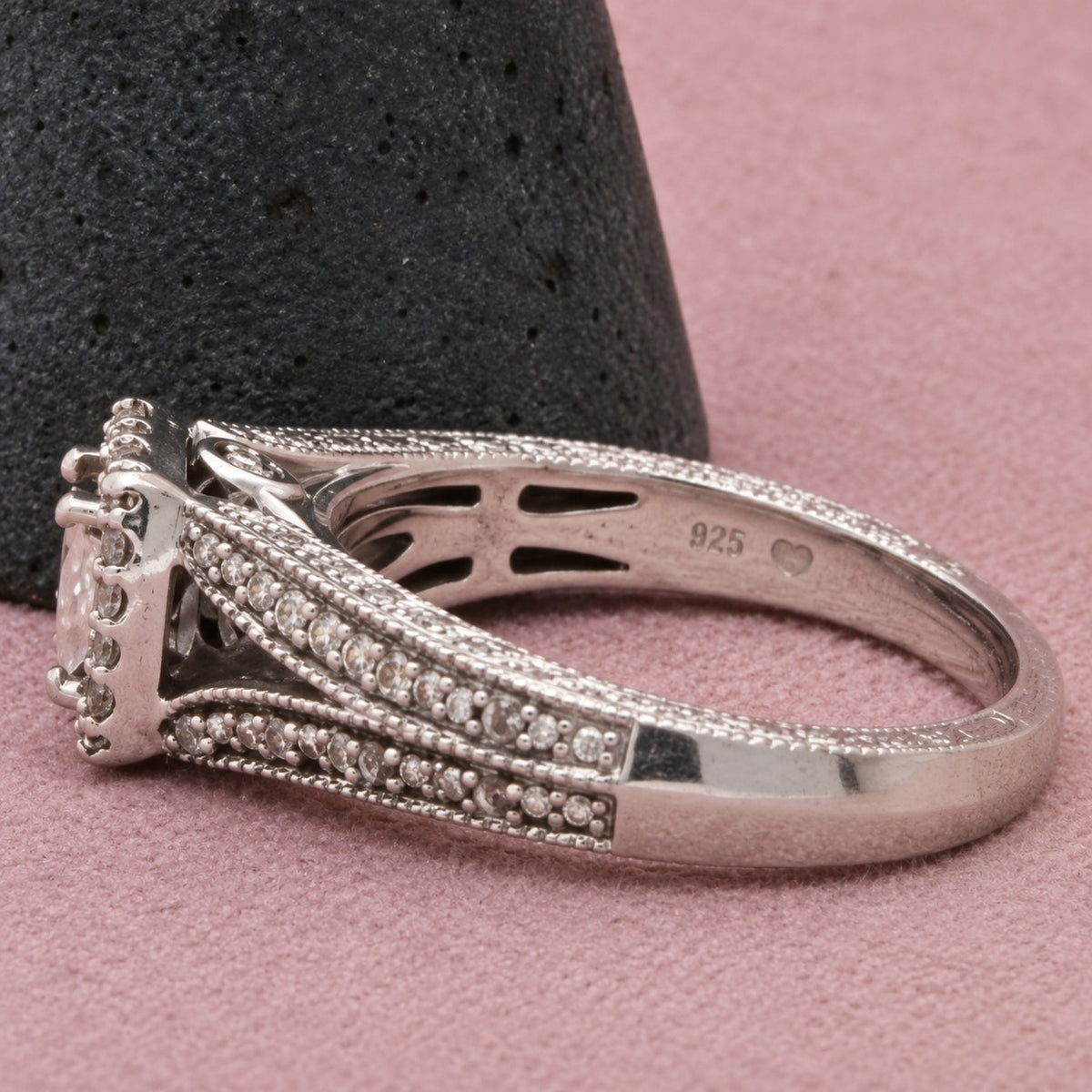 Zales Sterling Silver Diamond Rectangular Halo Engagement Ring Size 7