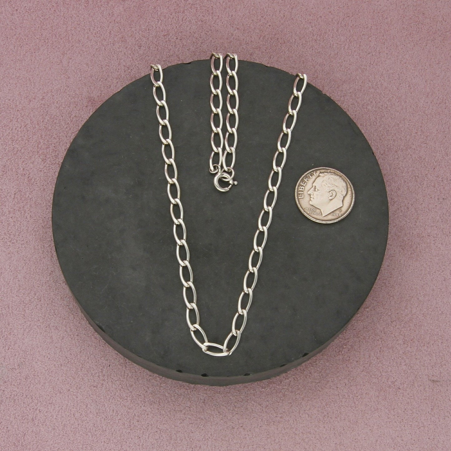 sterling silver 3mm elongated curb chain necklace size 15in