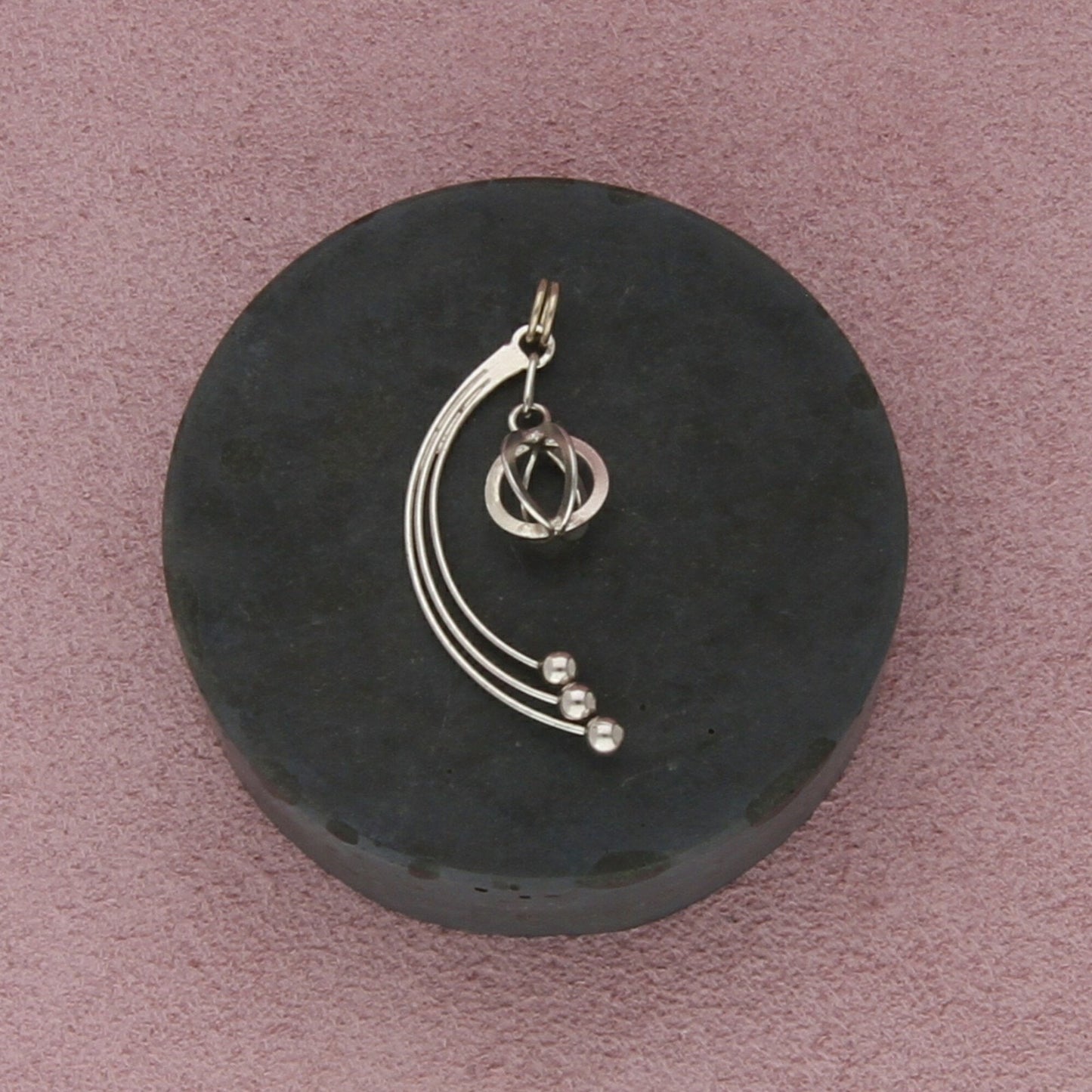 sterling silver beaded cresent bead dangle pendant