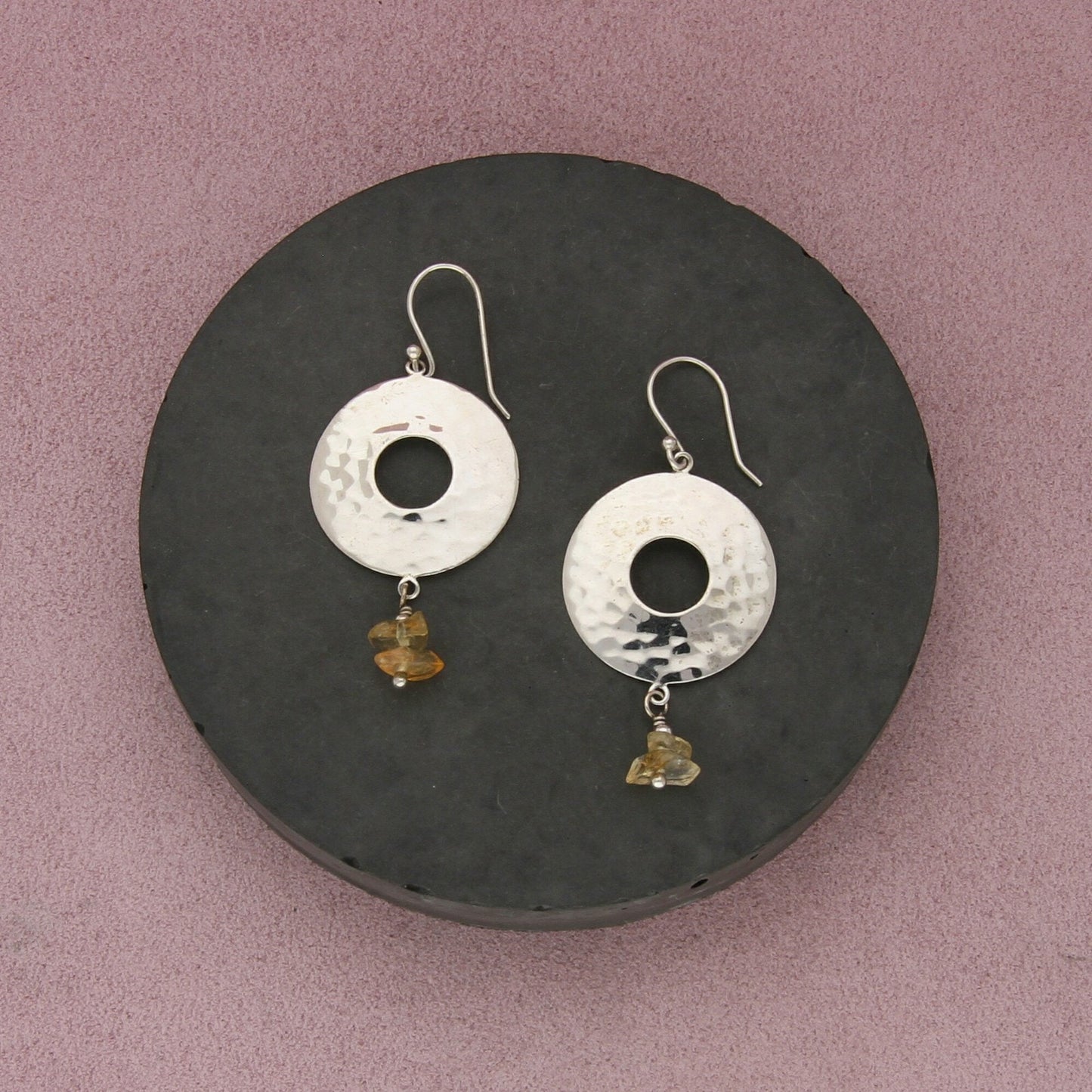 avi soffer sterling silver hammered citrine bead dangle earrings