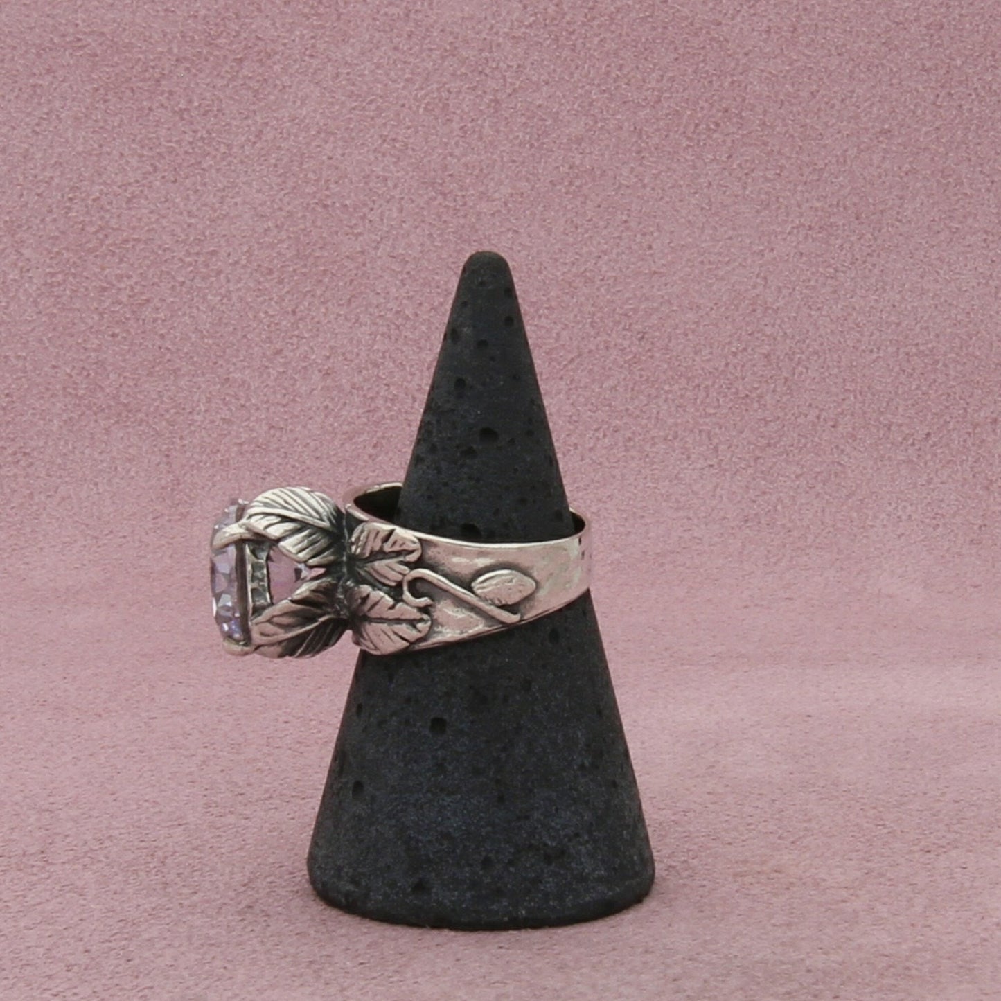 sterling silver round-cut cz solitaire leaves ring size 7