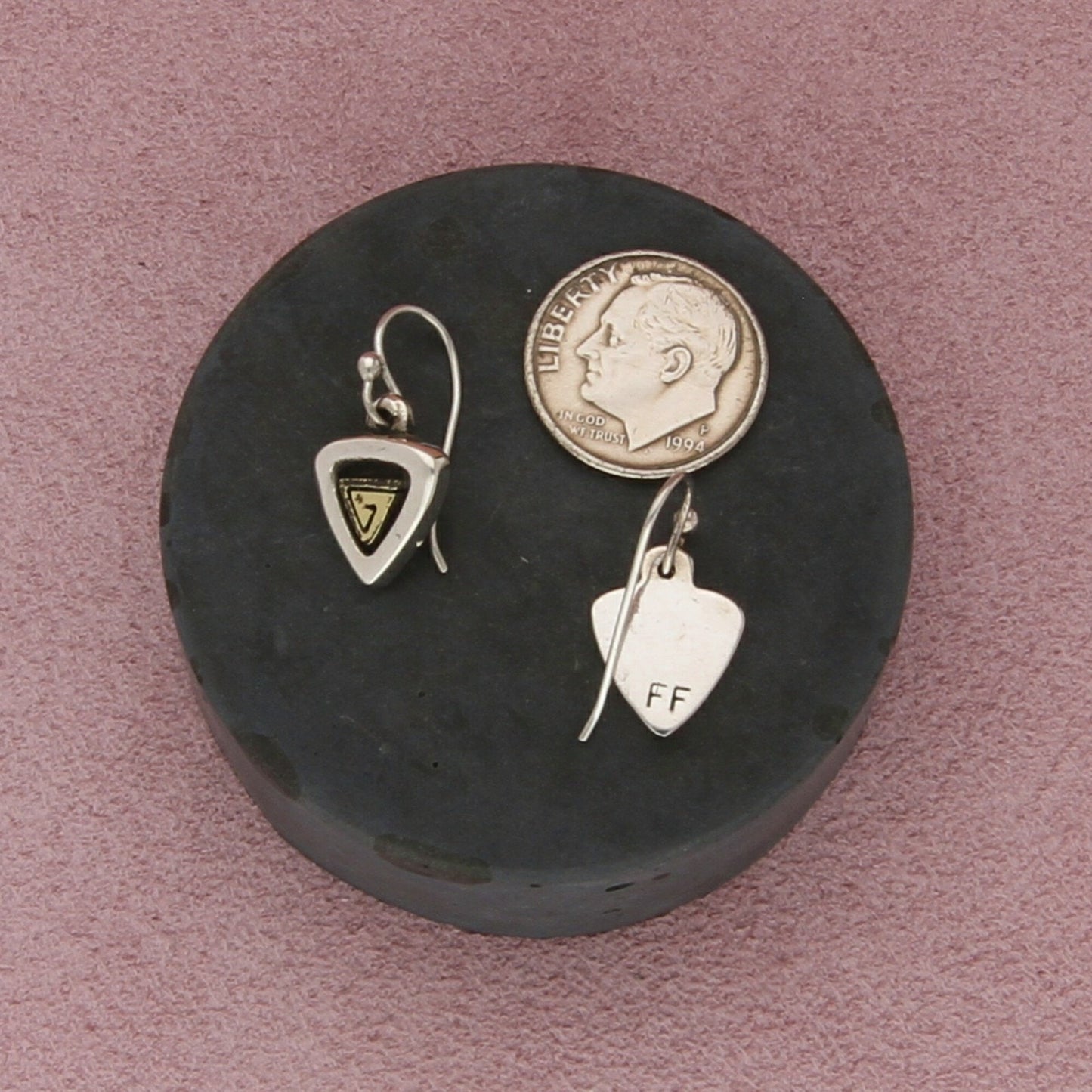 far fetched sterling silver brass accent triangle dangle earrings
