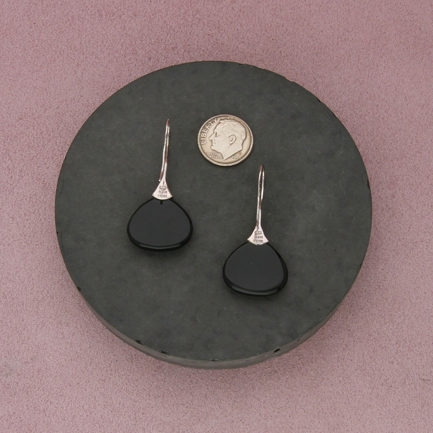 sterling silver black onyx hammered french-hook dangle earrings