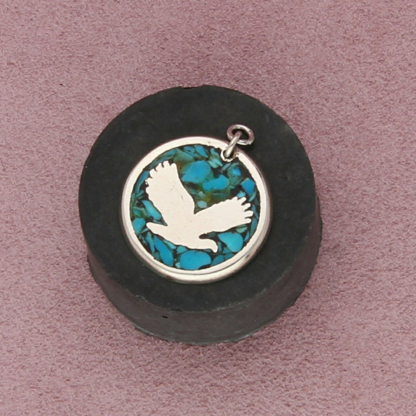 sterling silver vintage southwestern crushed turquoisee eagle quarter pendant