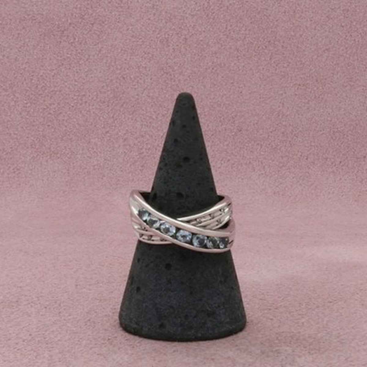 Sterling Silver Diamond Accent & Blue Topaz Crossover Ring Size 7.25