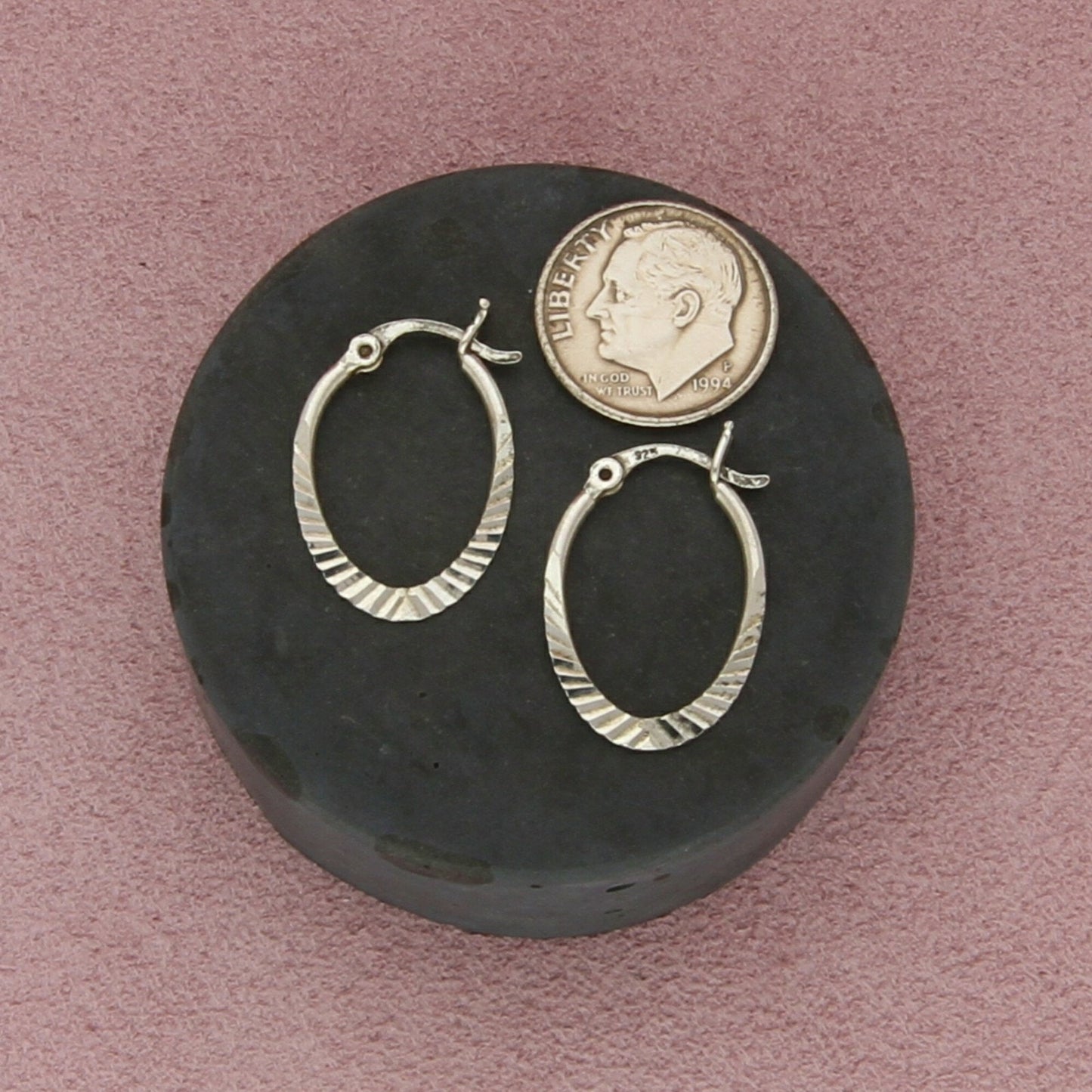 sterling silver diamond-cut oval snap-post hoop earrings