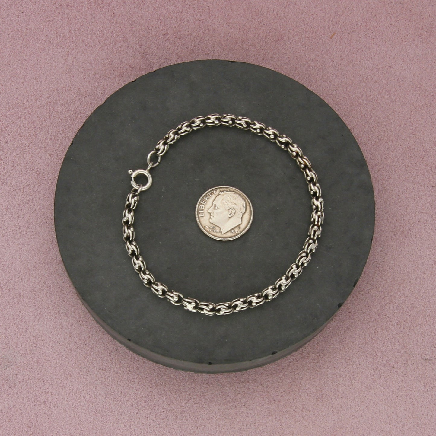 sterling silver vintage unique link chain bracelet size 7.25in