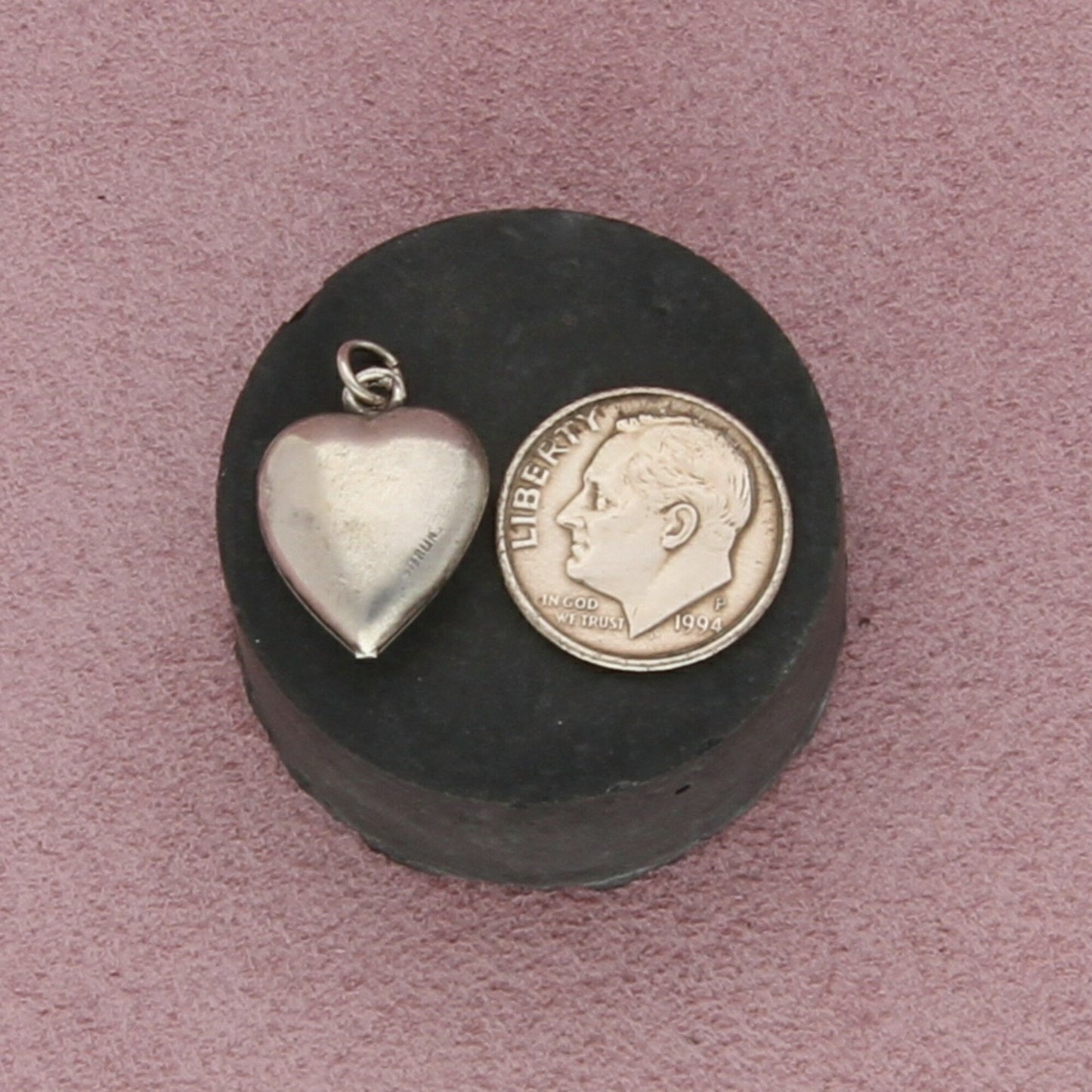 sterling silver vintage wwii grape bunch sweetheart puffy heart charm pendant