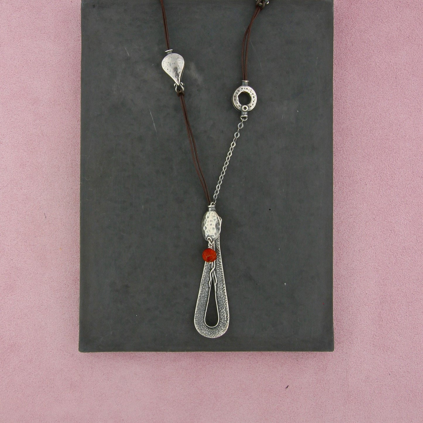 silpada sterling silver coral tear drop leather n1950 necklace size 22in