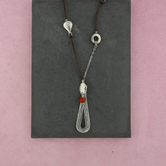 silpada sterling silver coral tear drop leather n1950 necklace size 22in