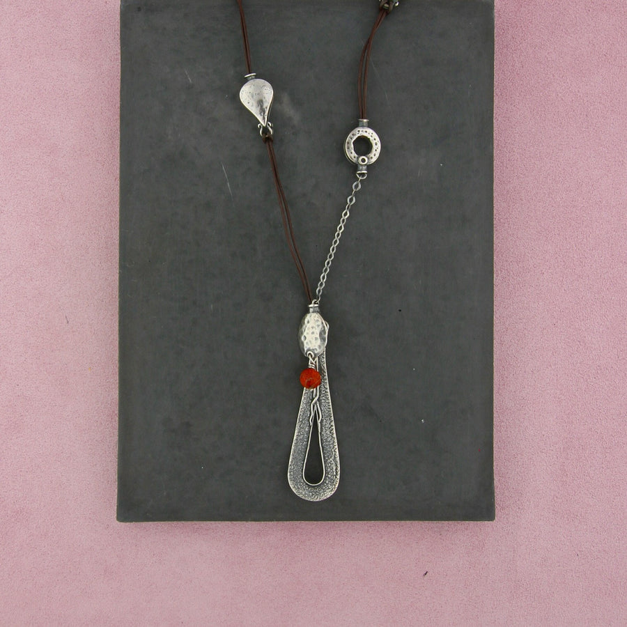 silpada sterling silver coral tear drop leather n1950 necklace size 22in