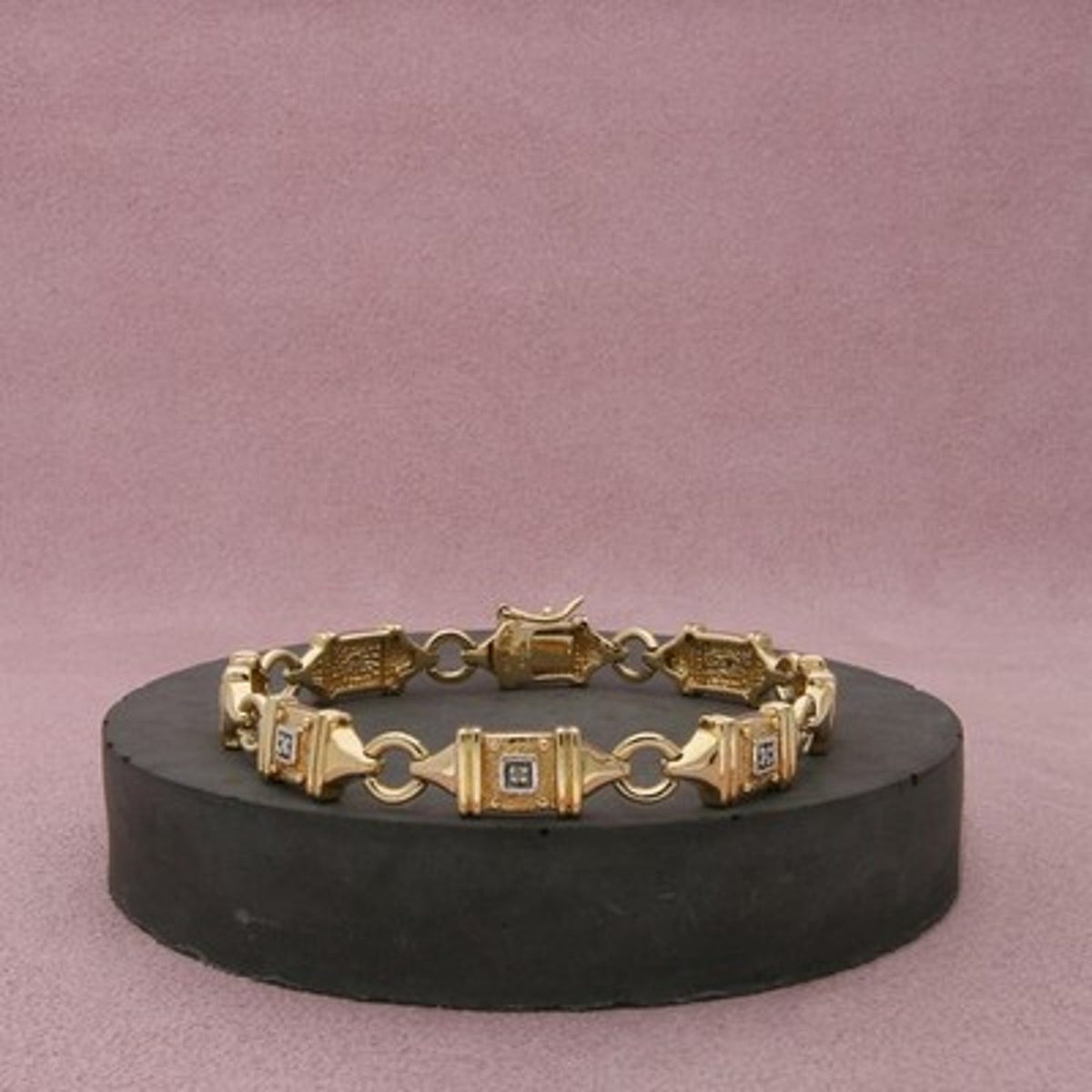 Ross Simons Sterling Silver Gold Plate Diamond Panel Tennis Bracelet Size 7.25in
