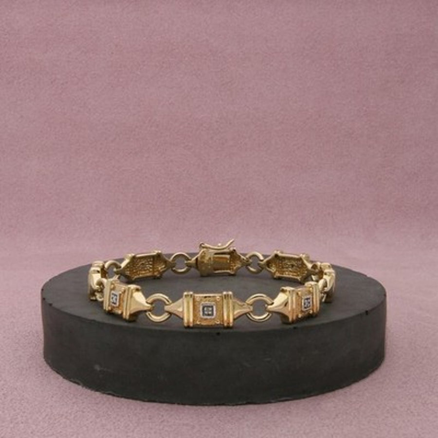Ross Simons Sterling Silver Gold Plate Diamond Panel Tennis Bracelet Size 7.25in