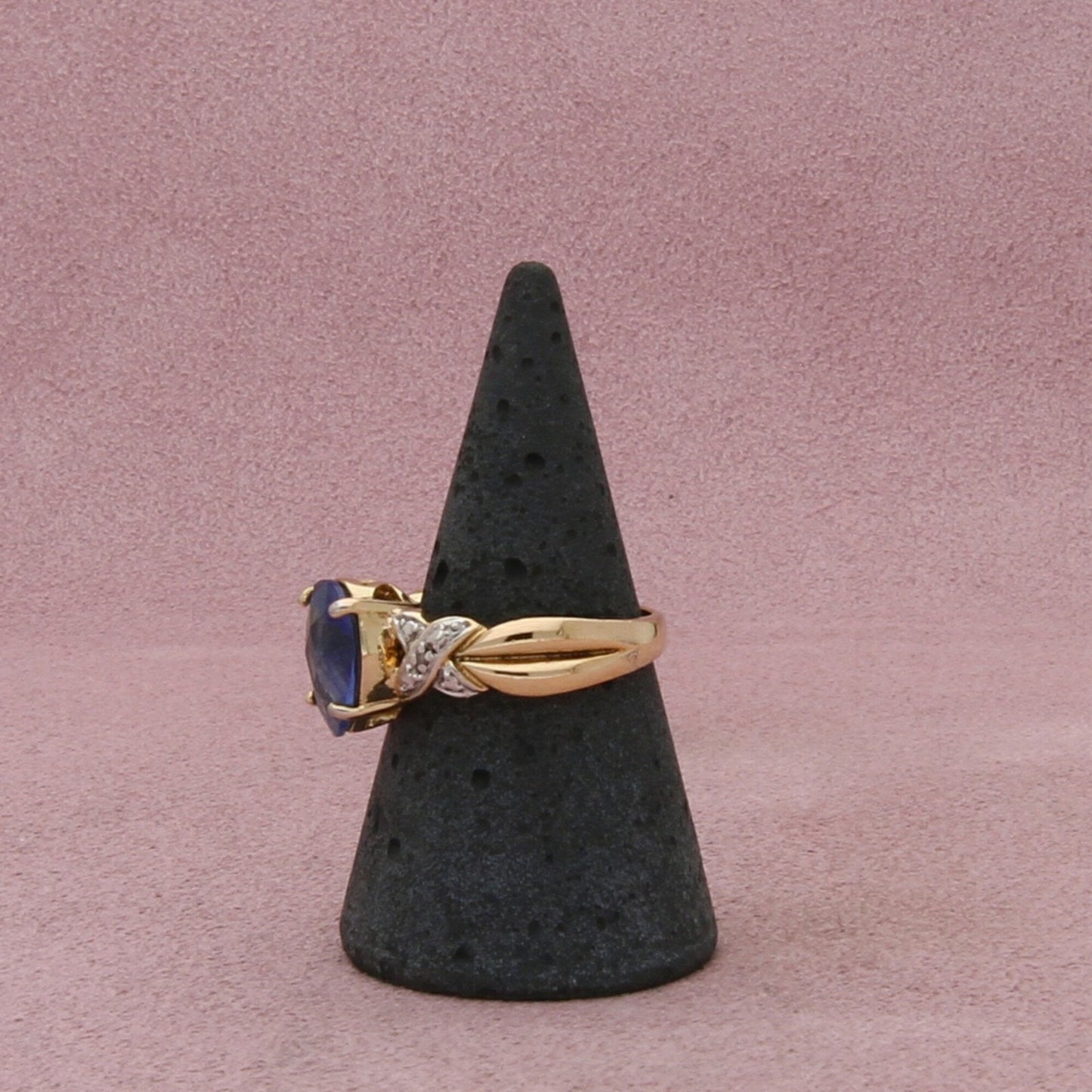 sterling silver gold plate diamond accent blue cz ring size 8