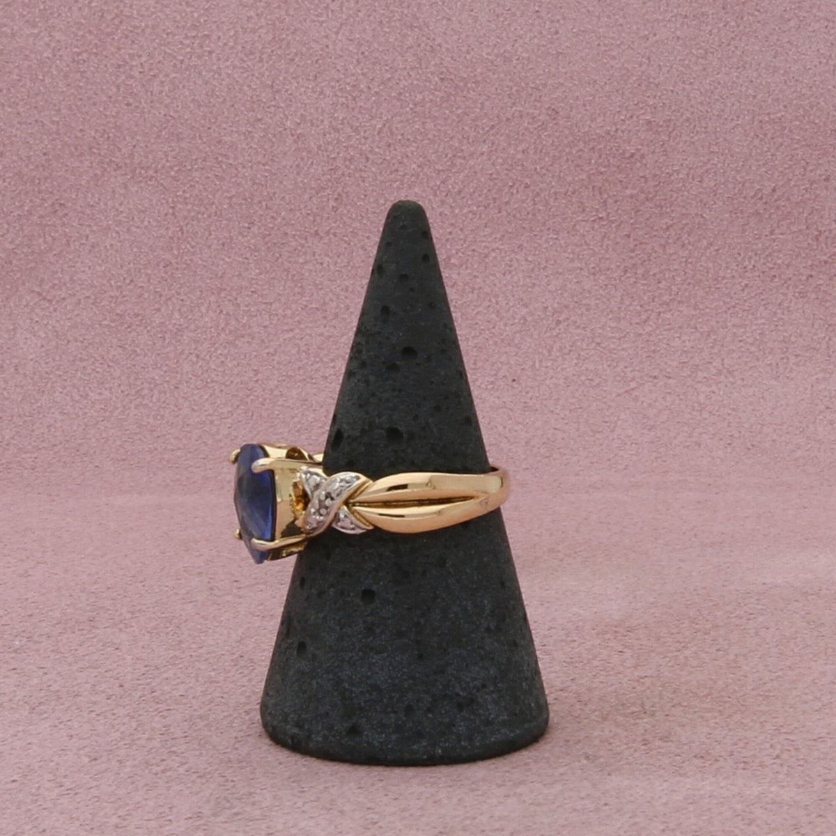 clearance / sterling silver gold plate diamond accent blue cz ring size 8