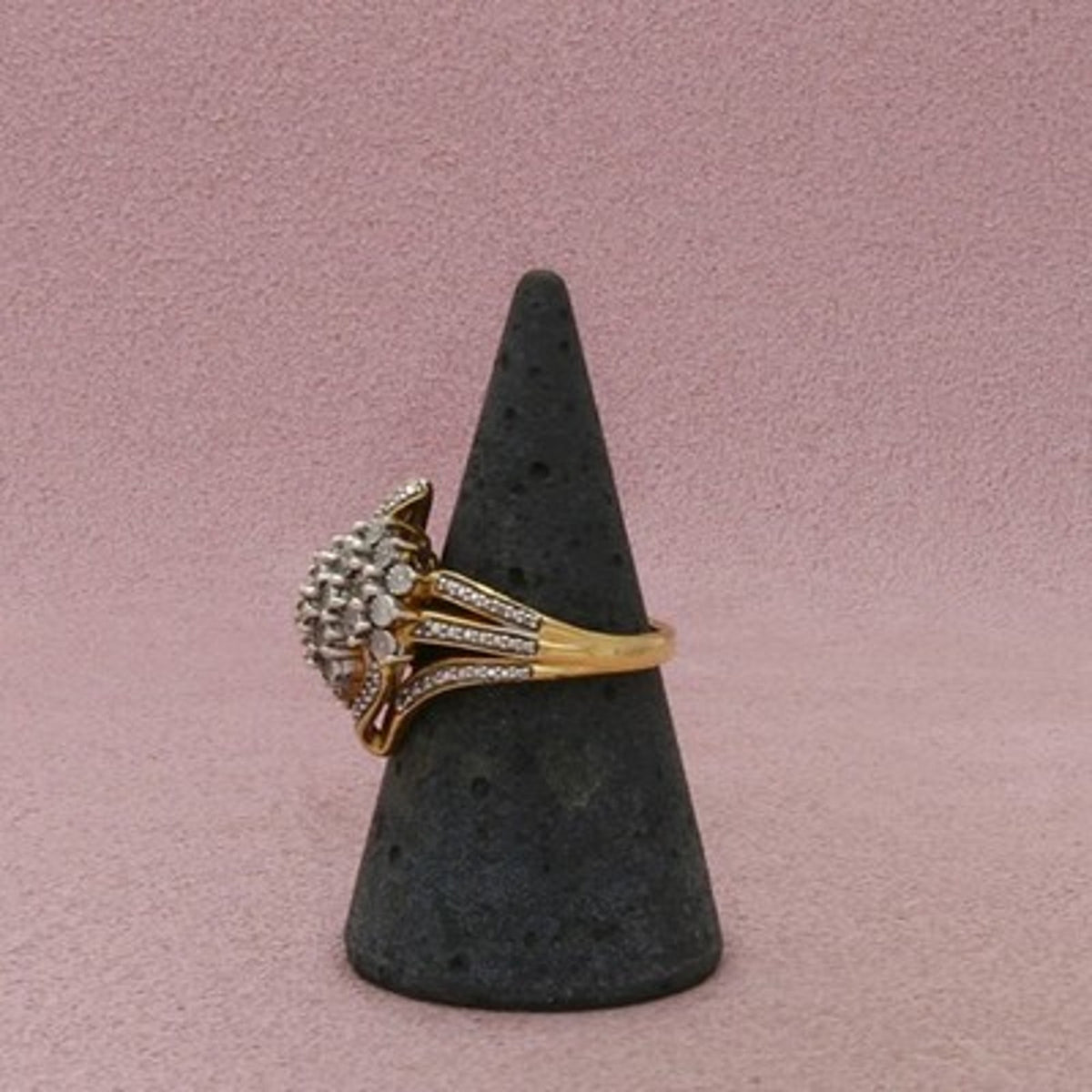 Zales Sterling Silver Gold Plate Diamond Cluster Bypass Ring Size 7