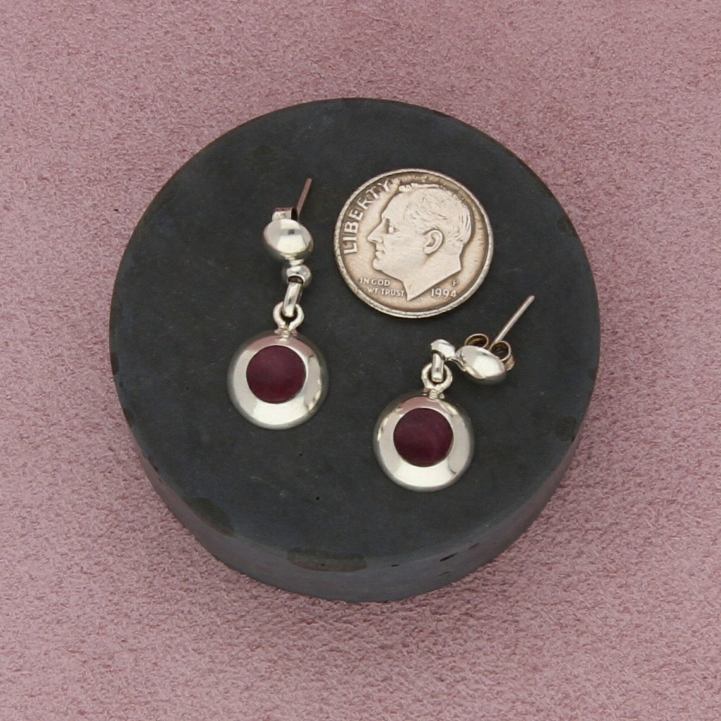 sterling silver purple spiny oyster dangle earrings