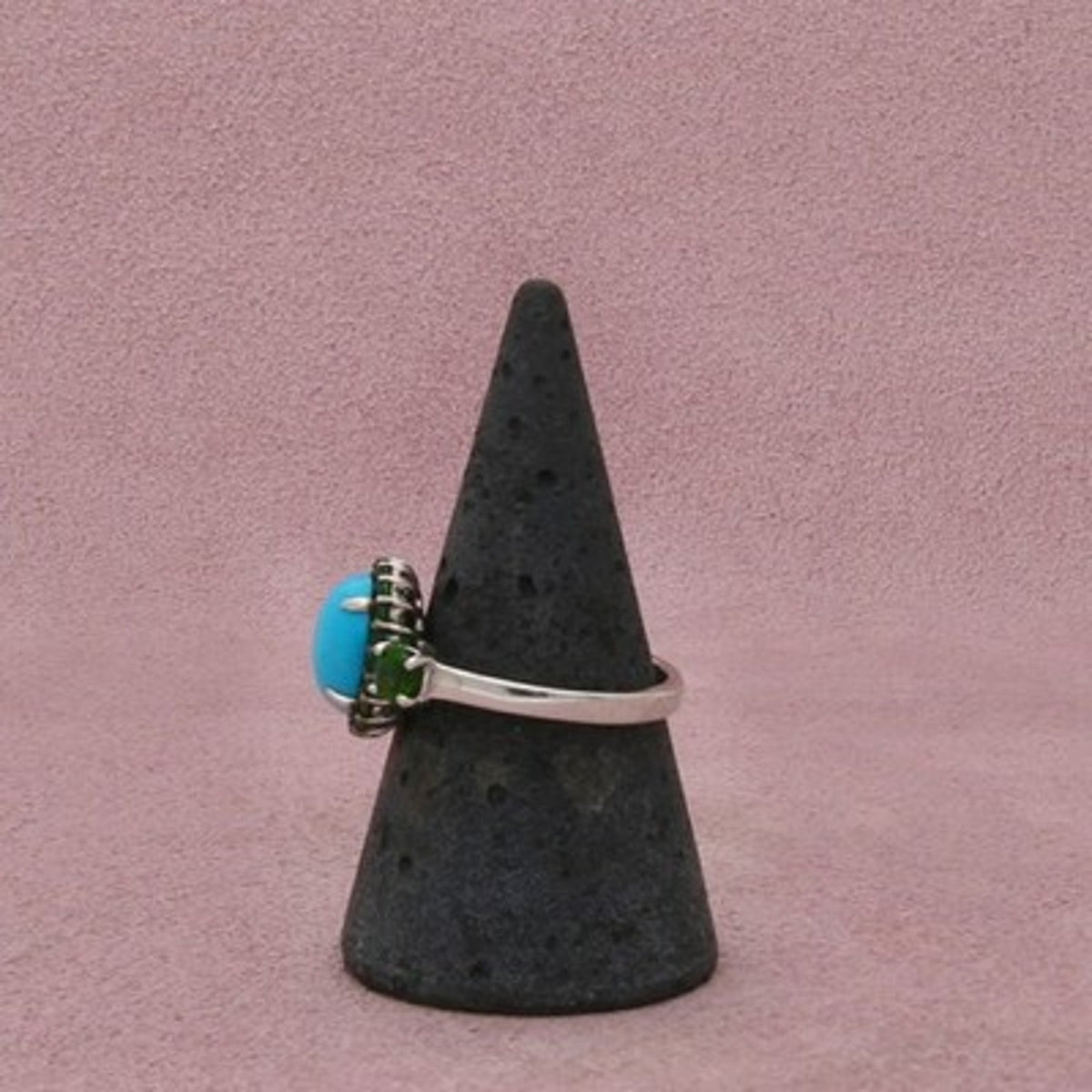 Sterling Silver Sleeping Beauty Turquoise & Chrome Diopside Halo Ring Size 8