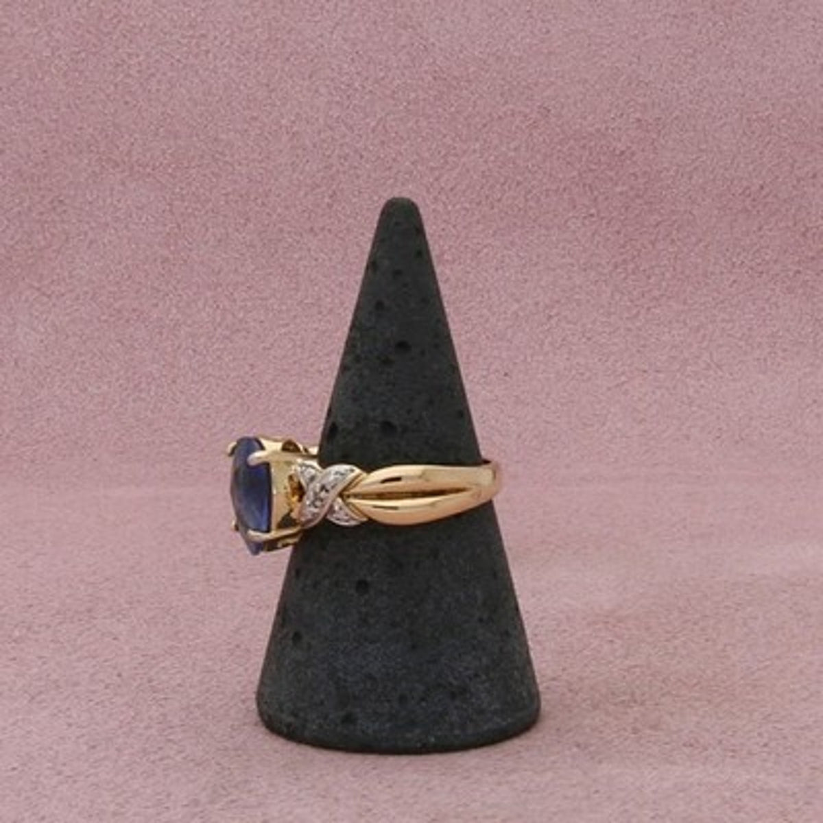 Sterling Silver Gold Plate Diamond Accent Blue Cz Ring Size 8