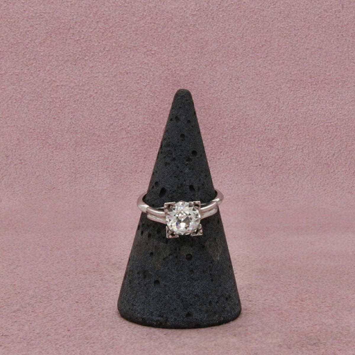 Sterling Silver Vintage Art Deco Paste-Stone Square-Profile Setting Ring 5.5