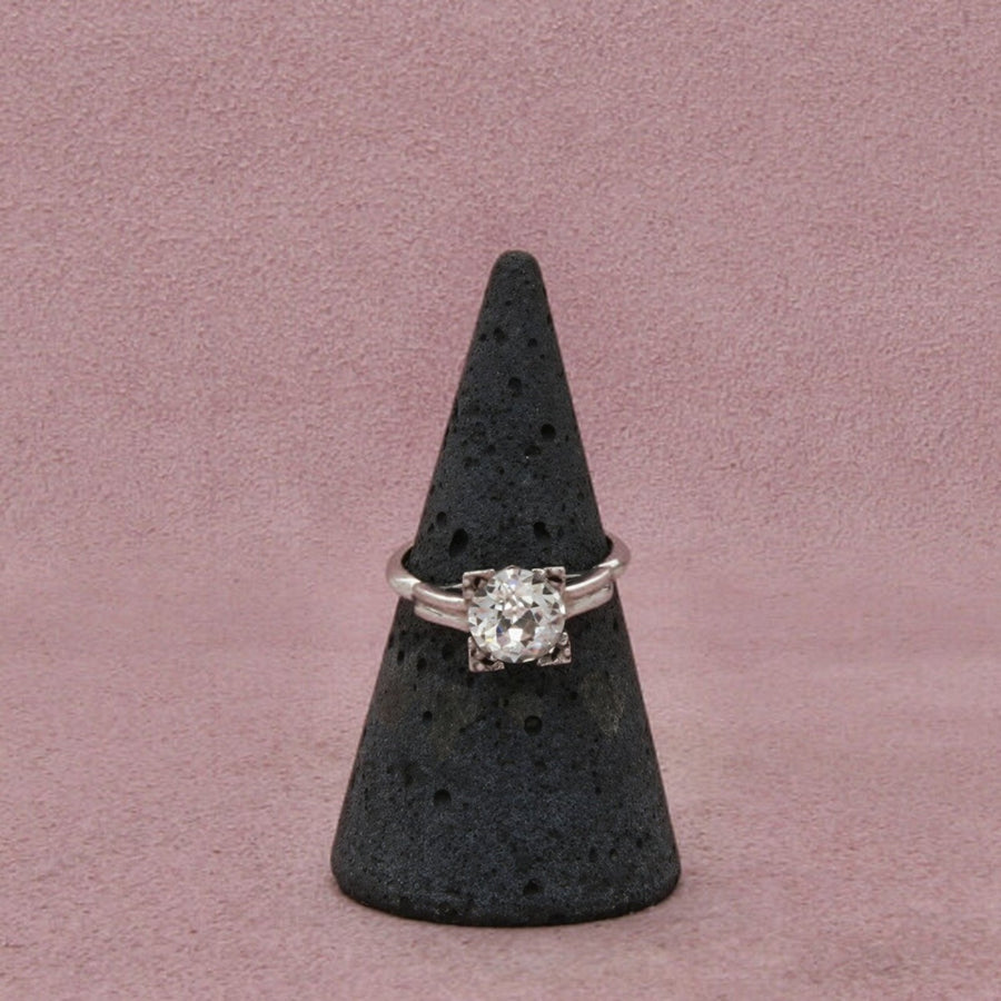 Sterling Silver Vintage Art Deco Paste-Stone Square-Profile Setting Ring 5.5