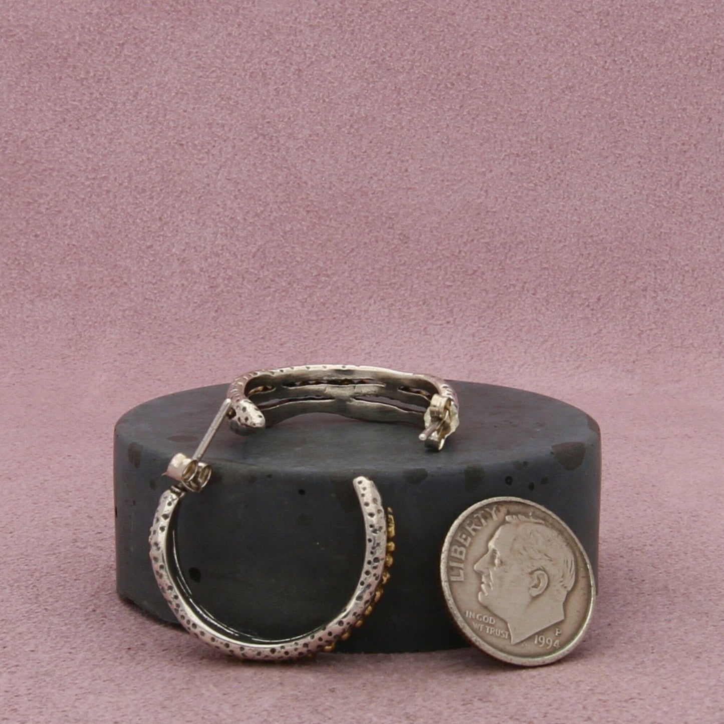 grace & heart sterling silver textured two-tone hoop earrings