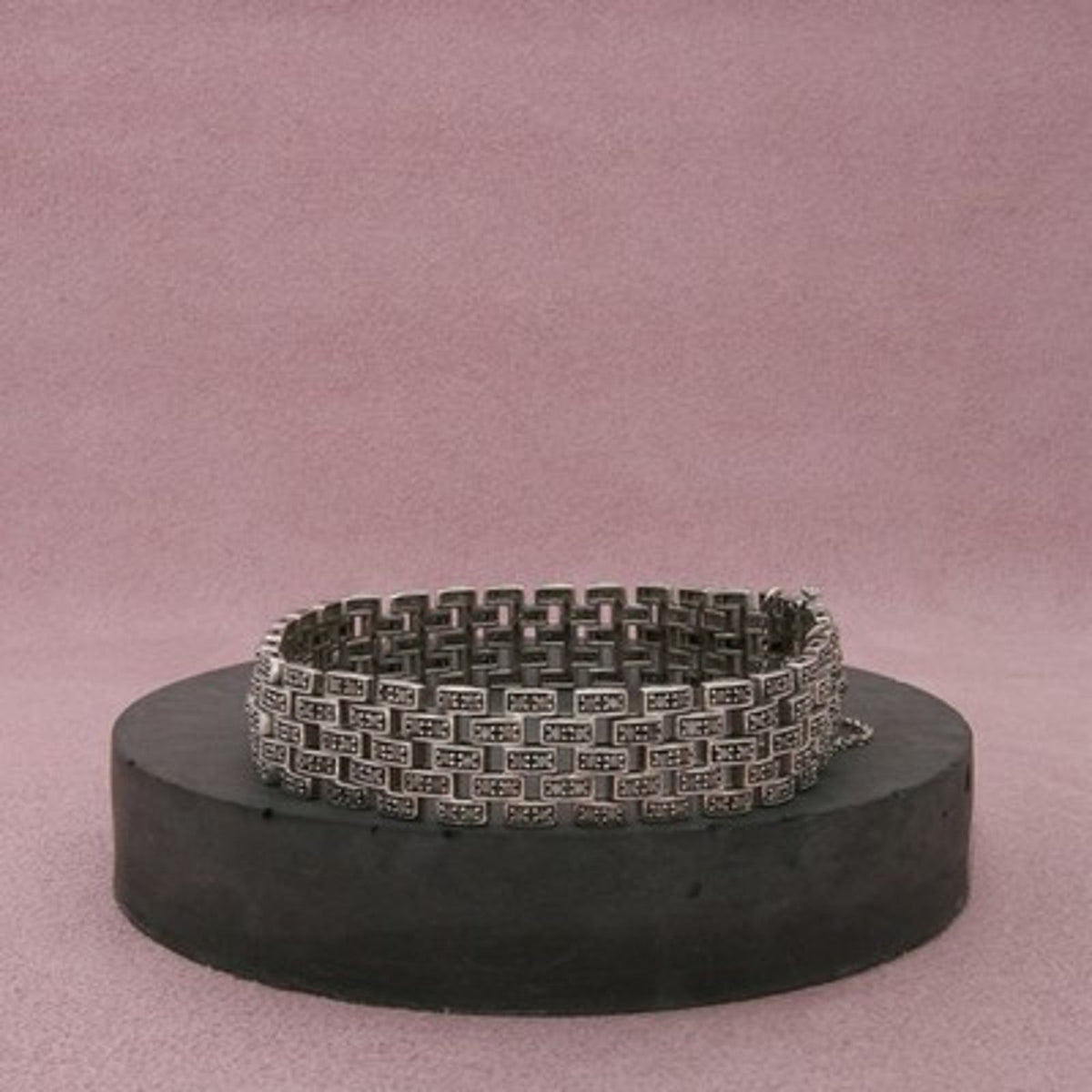 Sterling Silver White Diamond Multirow Panther Chain Bracelet Size 7.25in