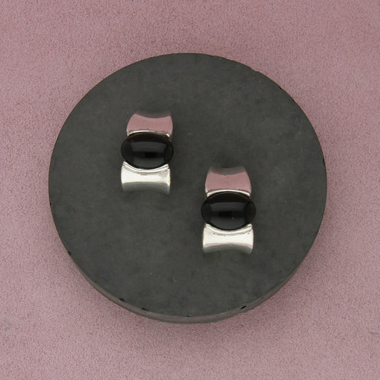 sterling silver vintage black onyx statement clip-on earrings