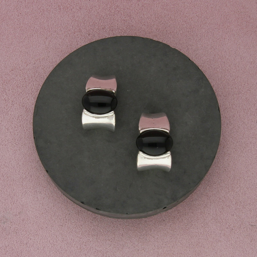 sterling silver vintage black onyx statement clip-on earrings