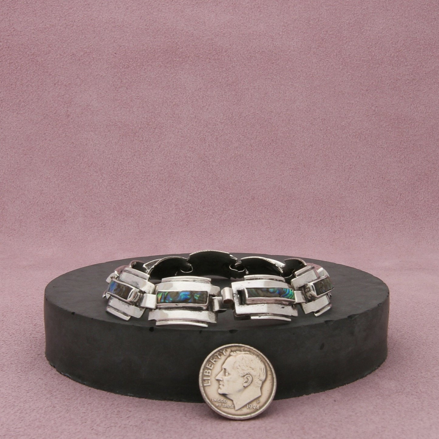 taxco mexico sterling silver vintage abalone panel link bracelet size 6in